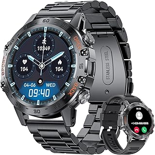 LIGE Military Smart Watch Men Answer/Make Calls,1.39" HD 400mAh Long Battary Fitness Tracker 100+Sports Modes Heart Rate Sleep Monitor, Outdoor Waterproof 2 Straps Smart Watch for Android iOS Black