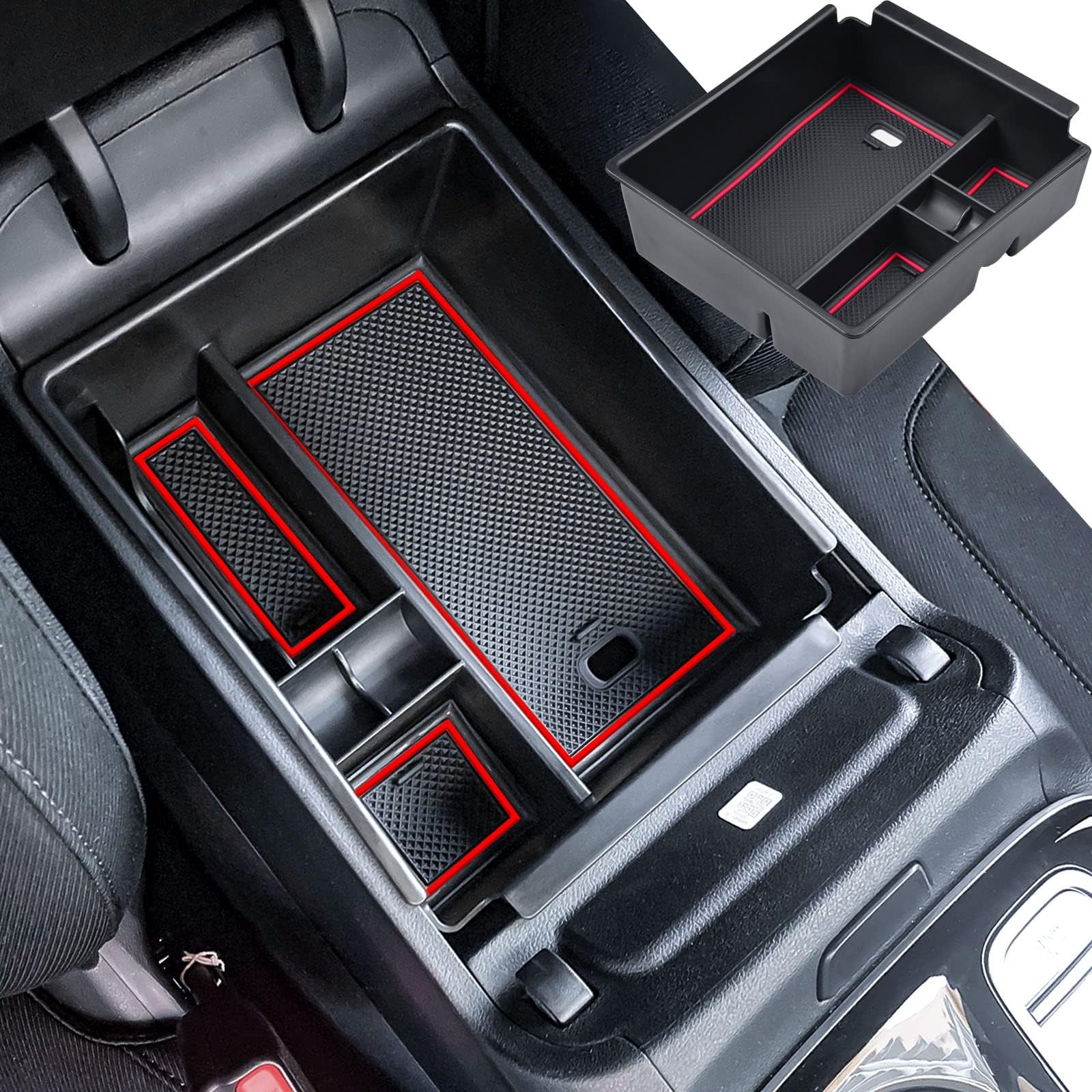 RUNROAD Center Console Organizer Tray Compatible with Hyundai Tucson Limited Hybrid 2022-2024 and Santa Cruz 2022-2024 Accessories with Automatic Transmission (SEL Only for 2022-24 Hybrid SEL), Red