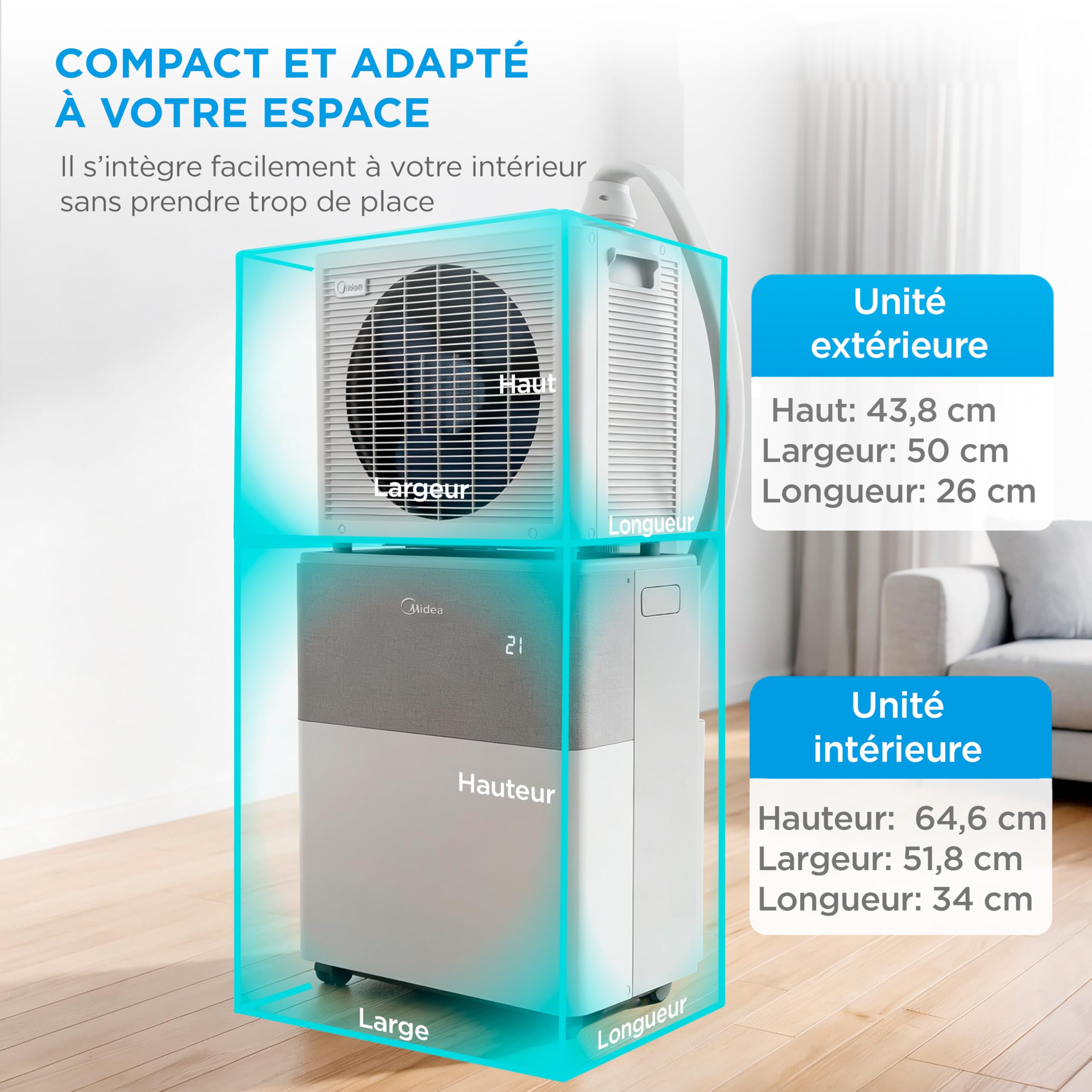 MIDEA Climatiseur PortaSplit Mobile Silencieux 4-in-1| 12000 BTU | Chauffage et Climatisation Portable Prêt à Poser 3,5kW- Clim Mobile avec rafraîchisseur, déshumidificateur, chauffage,ventilateur