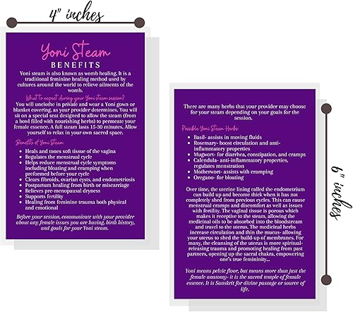 Miniatura 3 de Yoni Steam Benefits Infocards  Paquete de 30  Tamaño de postal grande de 4 x 6 pulgadas  Morado con diseño rosa, morado, rosa, blanco