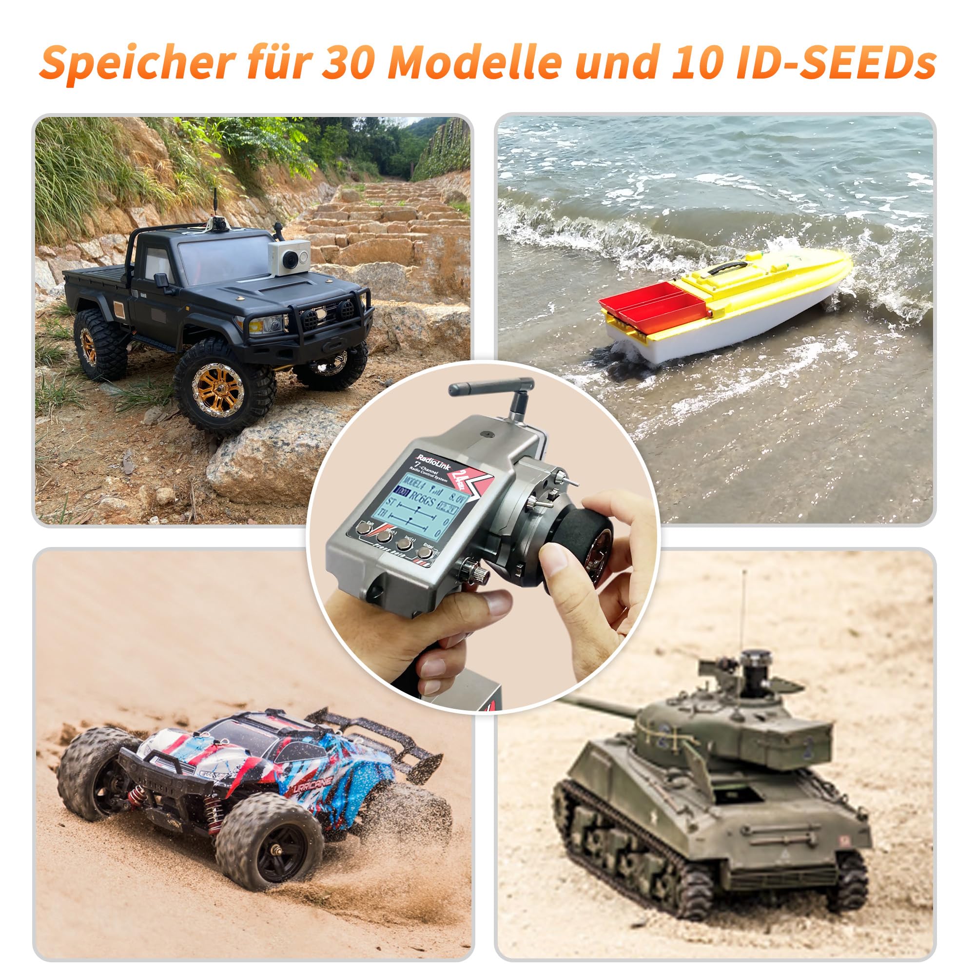 Radiolink RC6GS V3 7 Kanäle 2.4GHz RC Sender mit 2 Stück Empfängern R7FG, Gyro Telemetrie integriert, Dual Mix programmierbar für RC Auto Truck Buggy Crawler RC Boot(Englisches Menü)