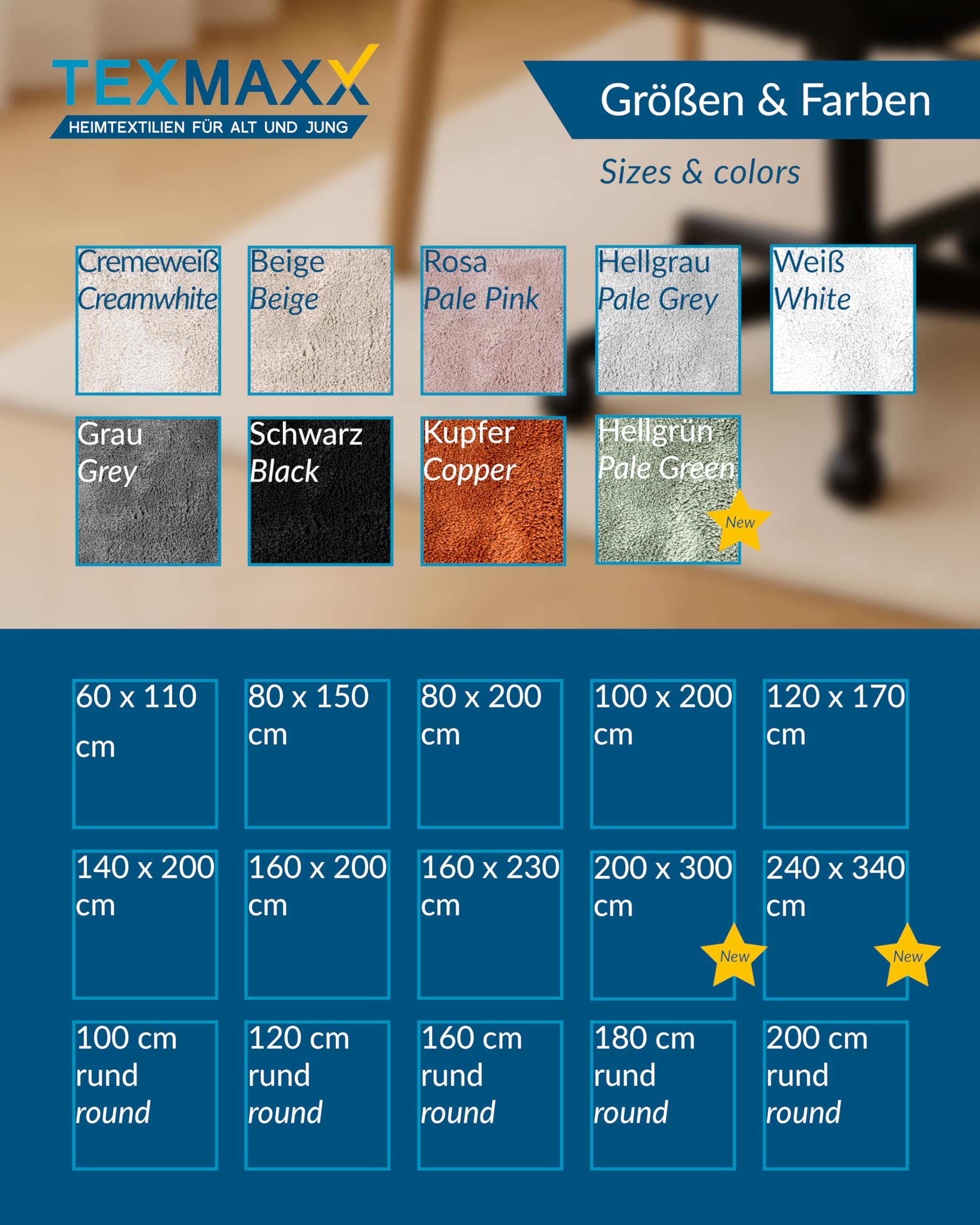 TEXMAXX Weicher Kurzflor Teppich Wohnzimmer mit rutschhemmender Rückseite (120 x 120 cm Rund) - Modern für Flur, Esszimmer und als Schlafzimmer Teppich in Beige - Waschbar bis 30 Grad