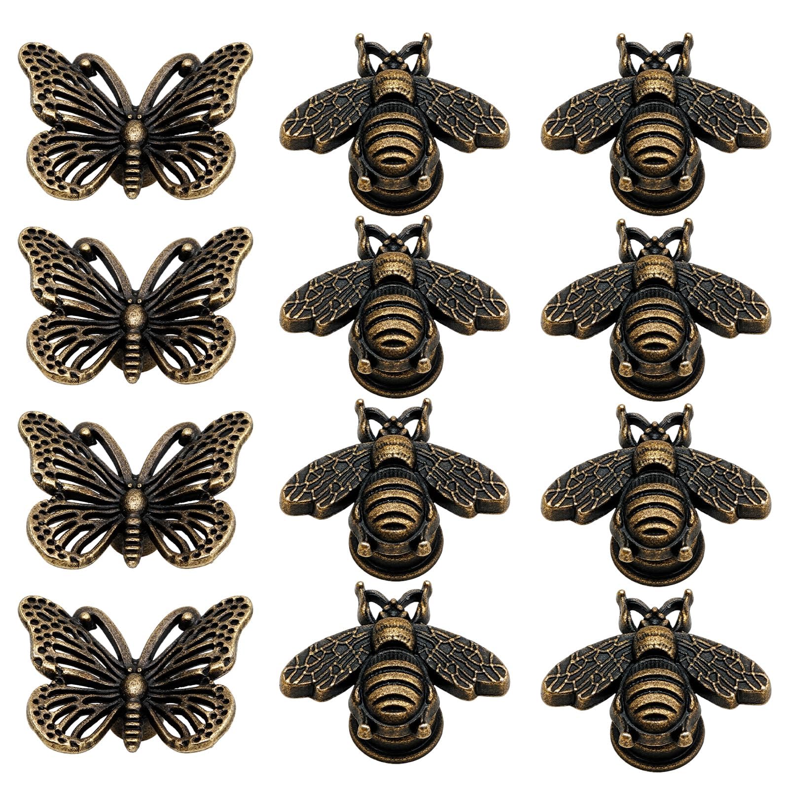 WORUIB 12PCS Antique Brass Door Knobs and Drawer Handles, Vintage Kitchen Cabinet Hardware, Solid Brass Construction with Classic Finish, Easy Installation for Home Furniture Upgrade