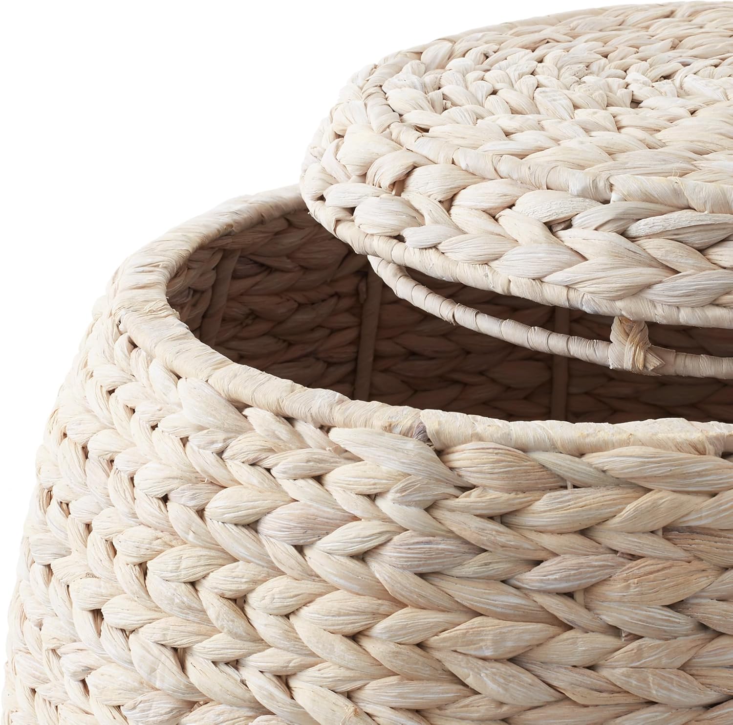 Casafield Round Storage Basket with Lid - Whitewash, Handwoven Water Hyacinth Organizer for Laundry, Blankets, Plants, Bedroom, Living Room, Office thumbnail