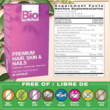 Bio Nutrition Premium Hair, Skin & Nails, 60 Capsules
