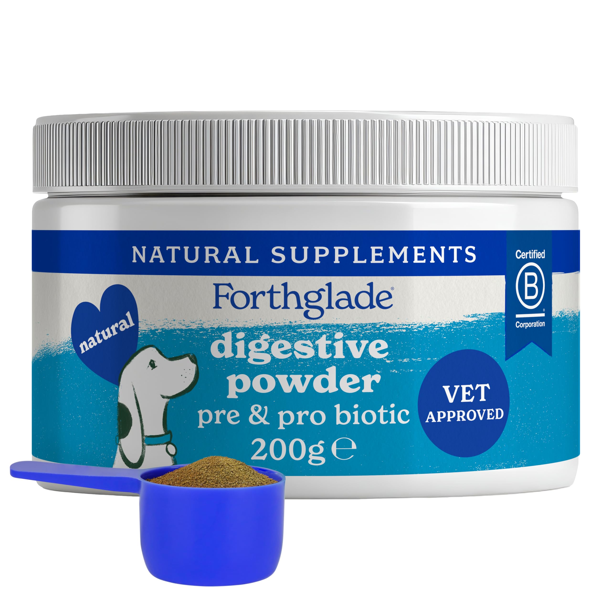 Forthglade Digestive Powder for Dogs, 200g, Pre & Pro Biotic with Psyllium Husk, Natural, Grain Free Supplement for Gut Health, Promotes Healthy Digestion & Nutrient Absorption