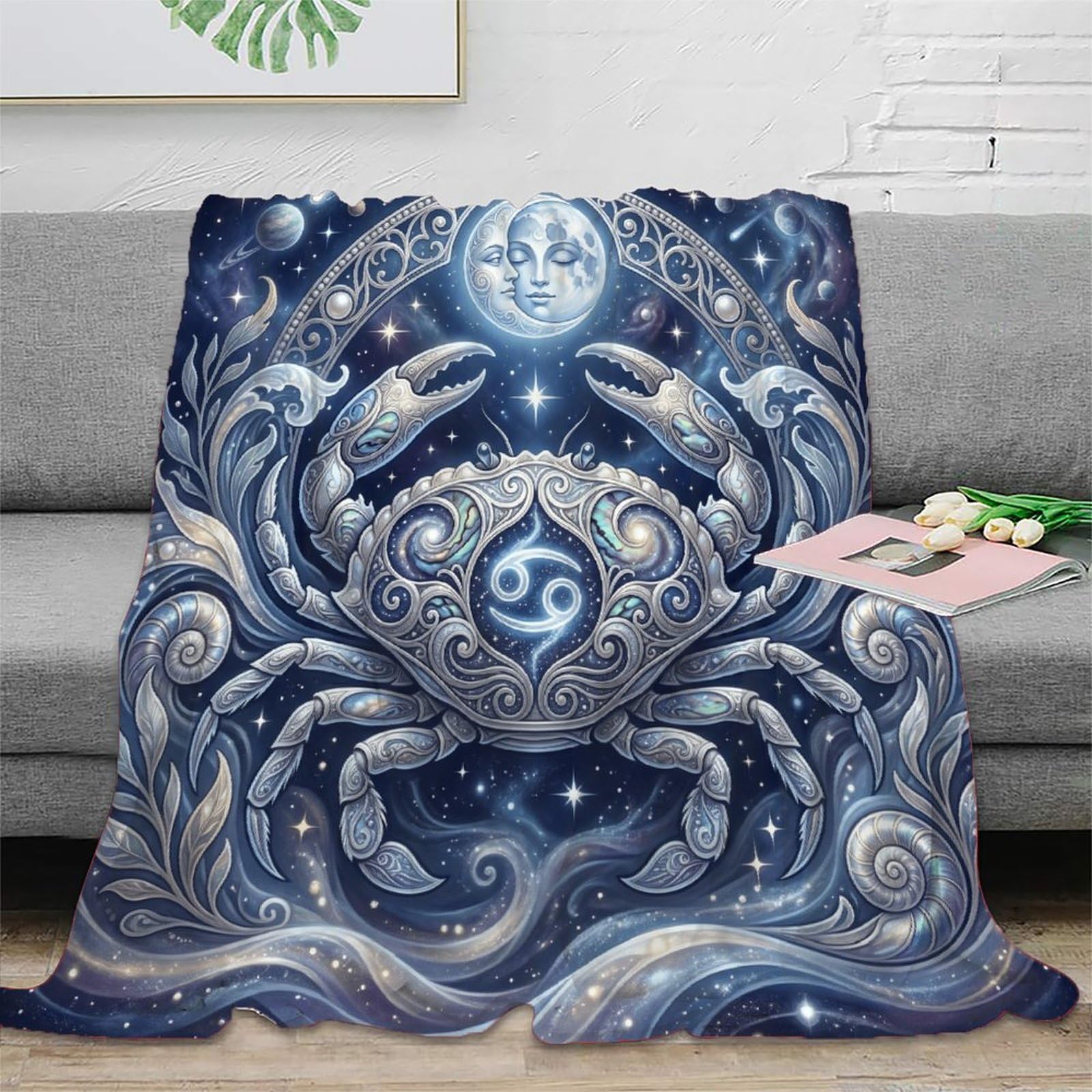 H3B8U2Y5 Zodiac Cancer Constellation Flannel Throw Blanket, Bedroom Nap Use