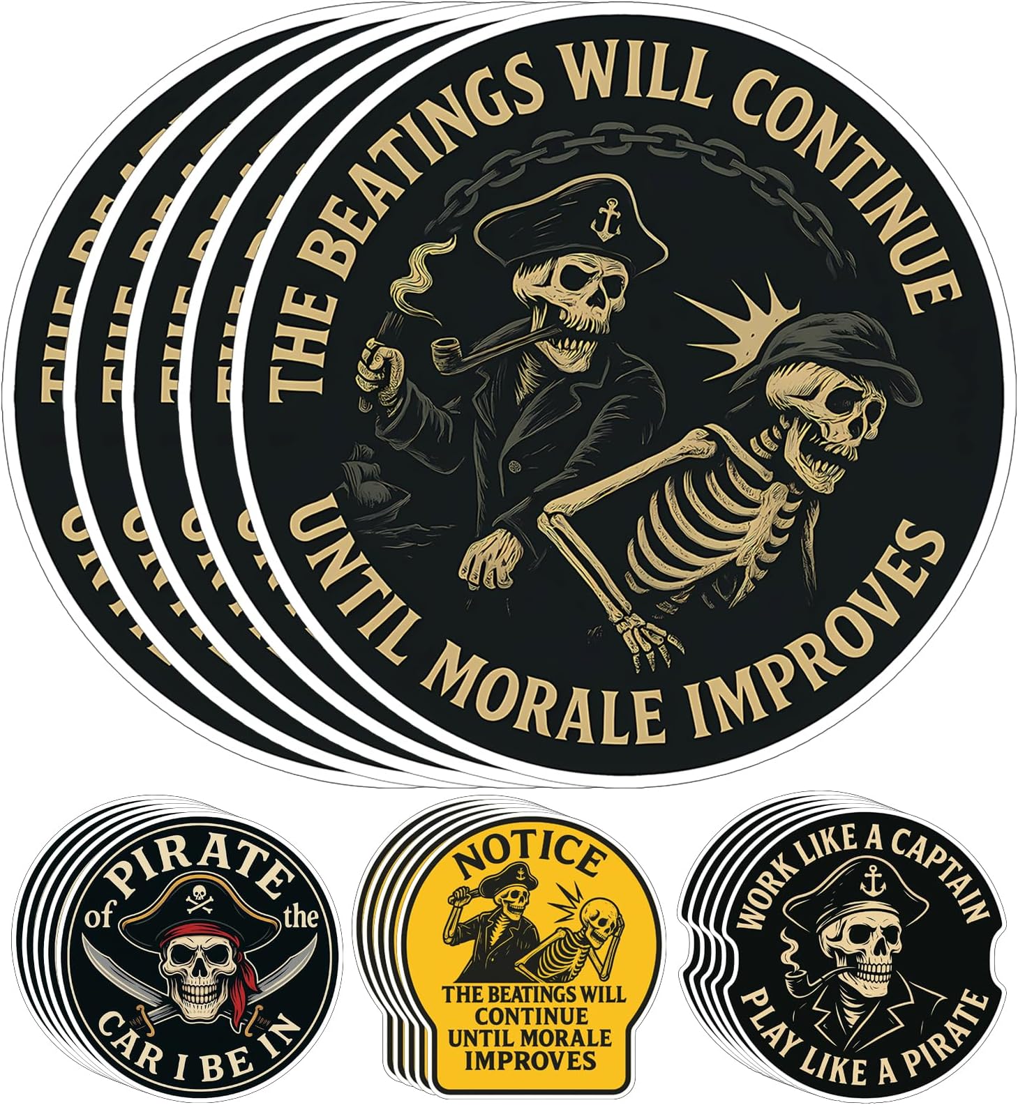 20Pcs(3In) The Beatings Will Continue Until Morale Improves Sticker - The Pirate of The Car I Be in Laptop Sticker - Work Like a Captain, Play Like a Pirate Stickers