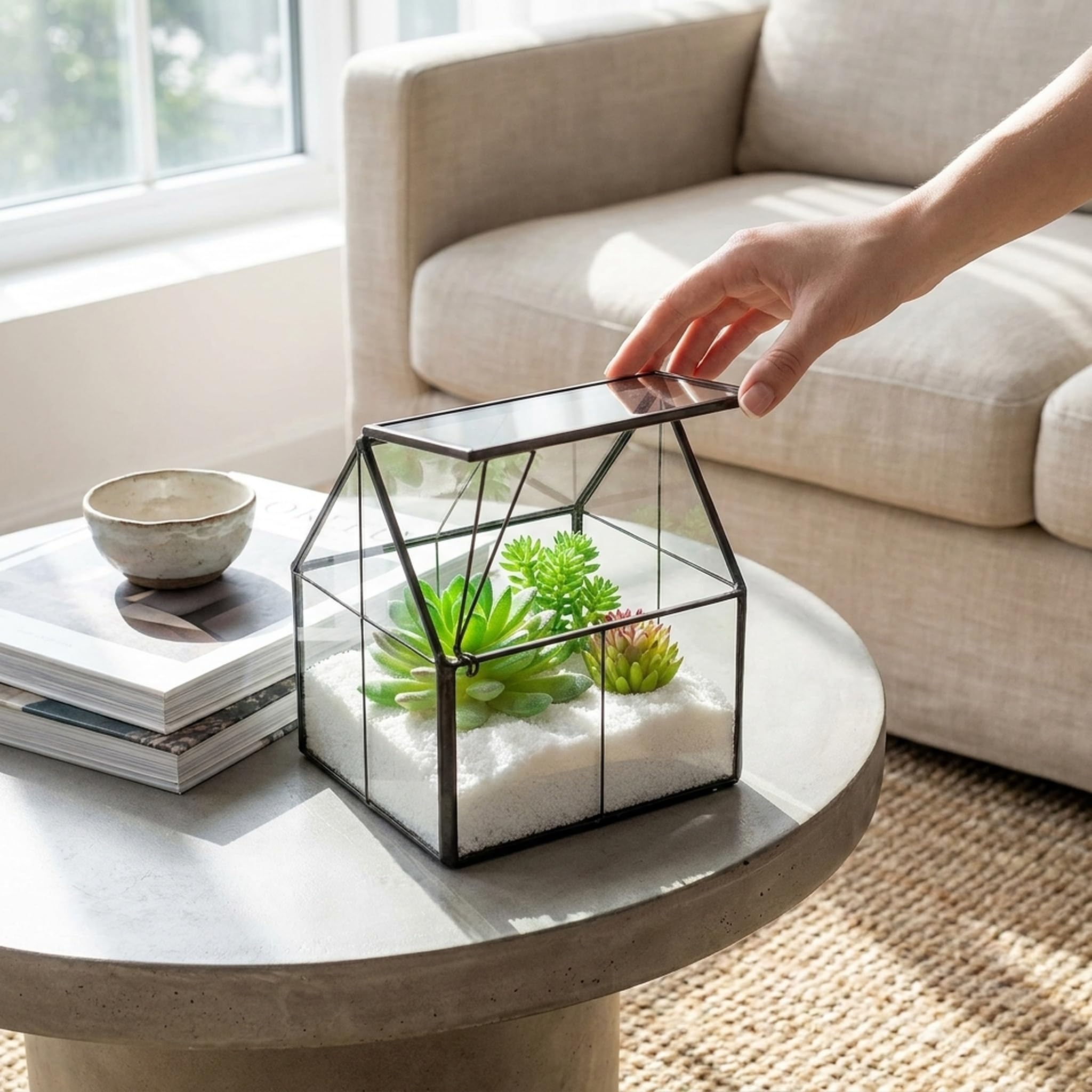 Ferrisland Terrario de Vidrio para Plantas, contenedor Wardian para Interiores, pequeño terrario suculento con Puerta para decoración de Mesa, Regalo de Bricolaje, 5 x 4.3 x 4.3 Pulgadas