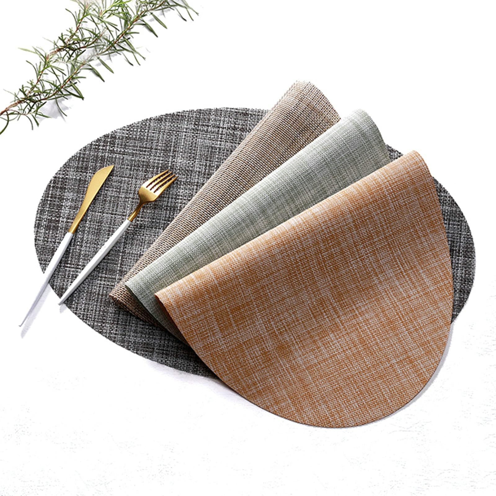 KnSam Juego de 6 manteles individuales navideños, ovalados, 70 % vinilo, 30 % poliéster, lavable, ovalado, monocolor, resistente al calor, color gris moderno, para cocina y hogar, 45 x 30 cm