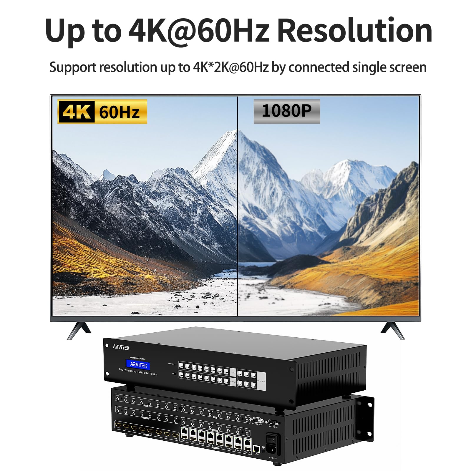 4K 8 in 16 Out HDMI Extender Matrix Matrix Matrix Splitter/Switcher 4K @ 60Hz über CAT6/7 Kabel mit IR-Steuerung, RS-232, 8 x Loop-Out und 8 x Empfänger enthalten, bis zu 70 m