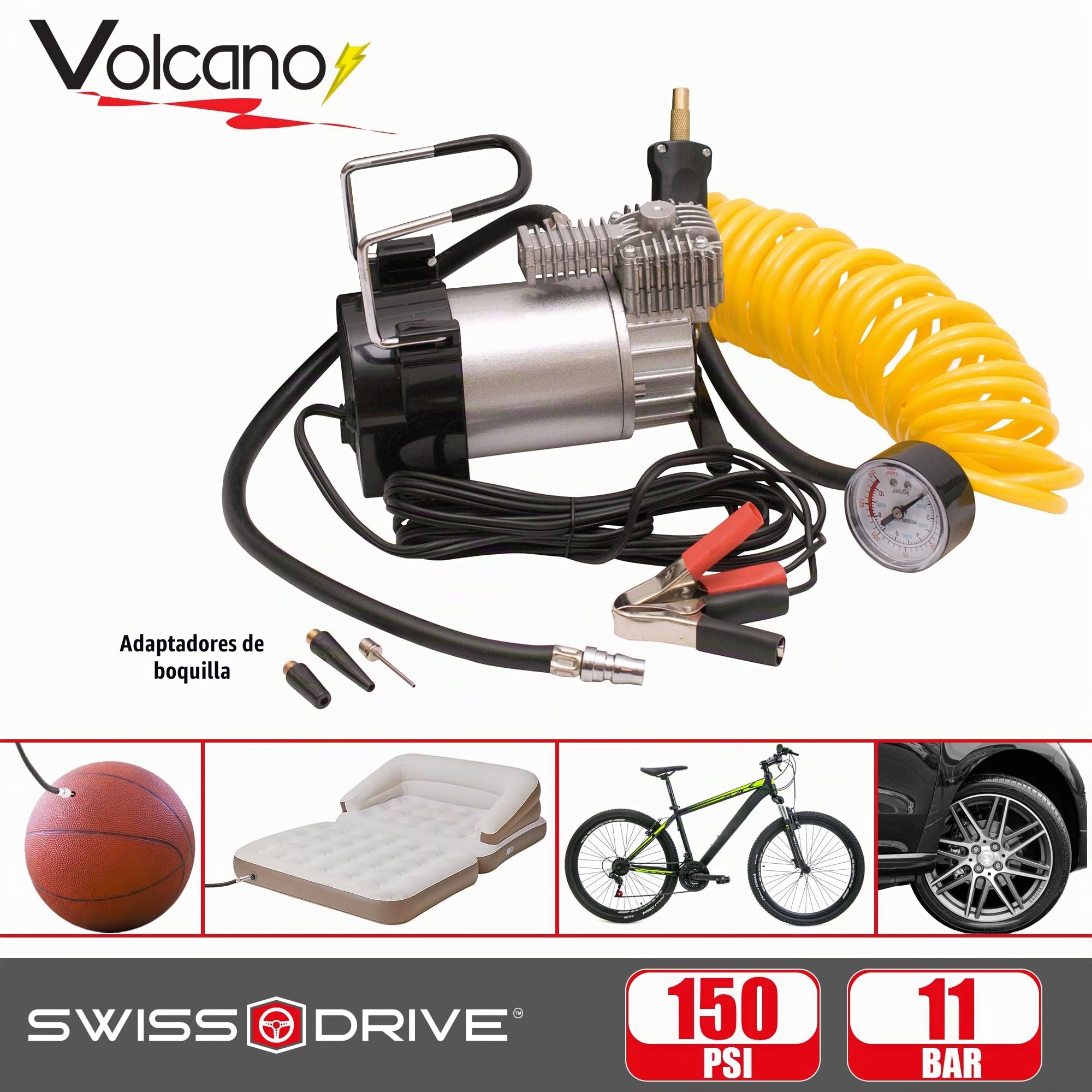 S SUMEX Volcano Compresor Profesional "Volcano" DC - 12V 11 Bar 30 Amp 200W Potente y Eficiente Incluye 3 Adaptadores