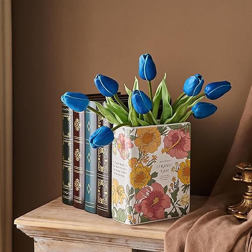 Miniatura 3 de Florero de cerámica blanca con forma de libro, florero decorativo rectangular estético para flores, decoración única del hogar para centro de mesa,