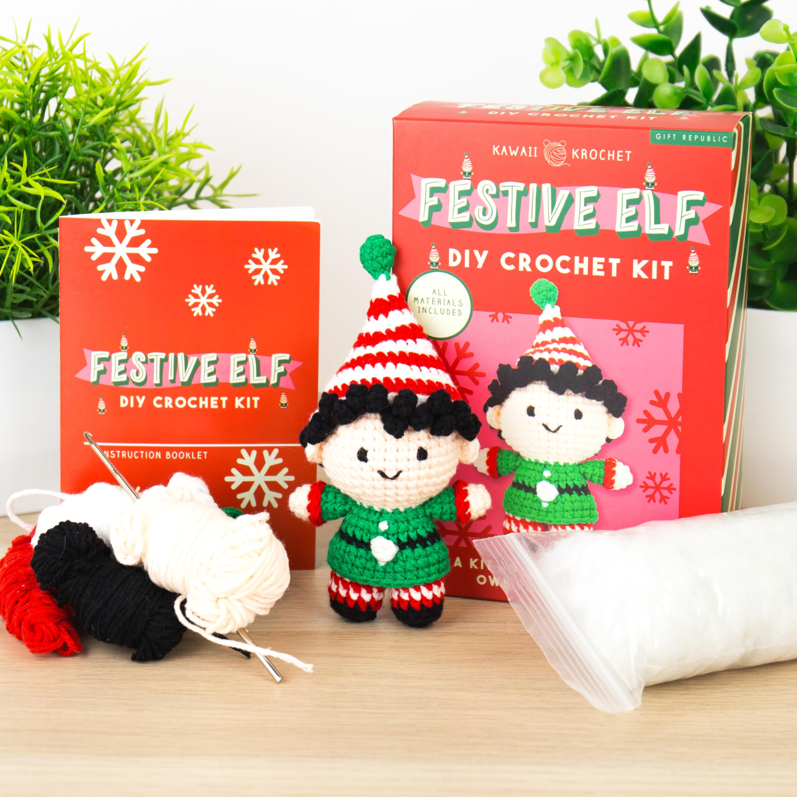Gift Republic Christmas Elf Crochet Kit DIY Kawaii Craft Set for Creating Your Own Festive Elf for Teens & Adults Crafting Gift Idea Crochet Set, Red