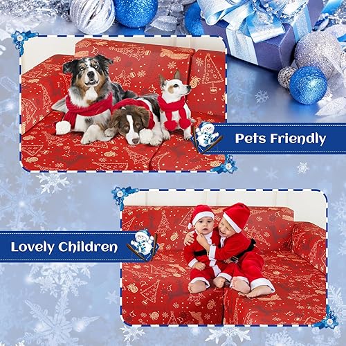Miniatura 4 de FIGOOO Fundas de sofá modular de Navidad en forma de L, 2 fundas de sofá de Navidad para sofá seccional, juego de fundas antideslizantes para