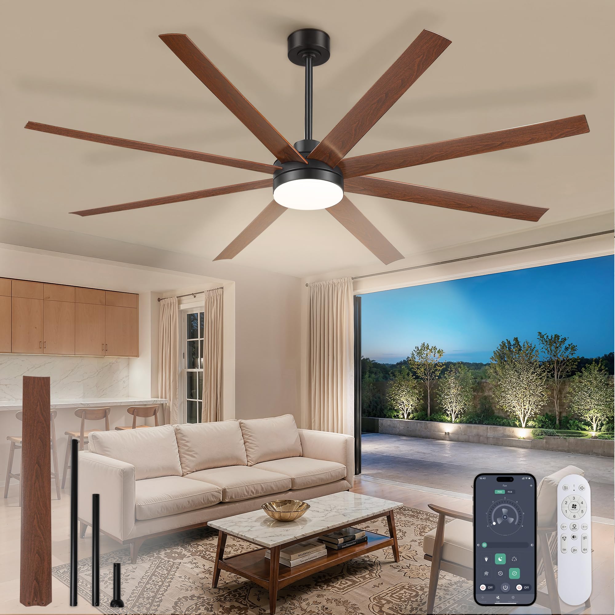 Photo 1 of Fanbulous 72 Inch Large Ceiling Fans with Lights, Black Ceiling Fan with Remote Control, Dimmable, 3CCT, Quiet, Modern Ceiling fan For Living Room, Bedroom, Kitchen, Patio, Outdoor