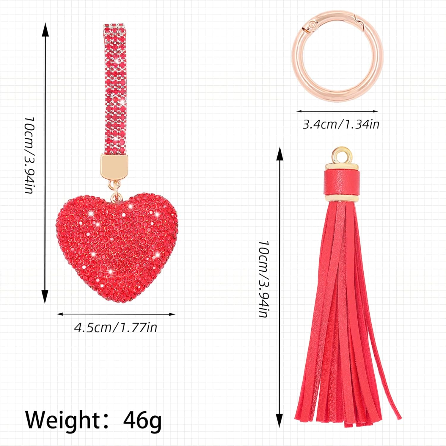 Heart Shape Rhinestone Glitter Keychains for Women Charms Purse Crystal Tassel Car Key Rings Backpacks - Image 2