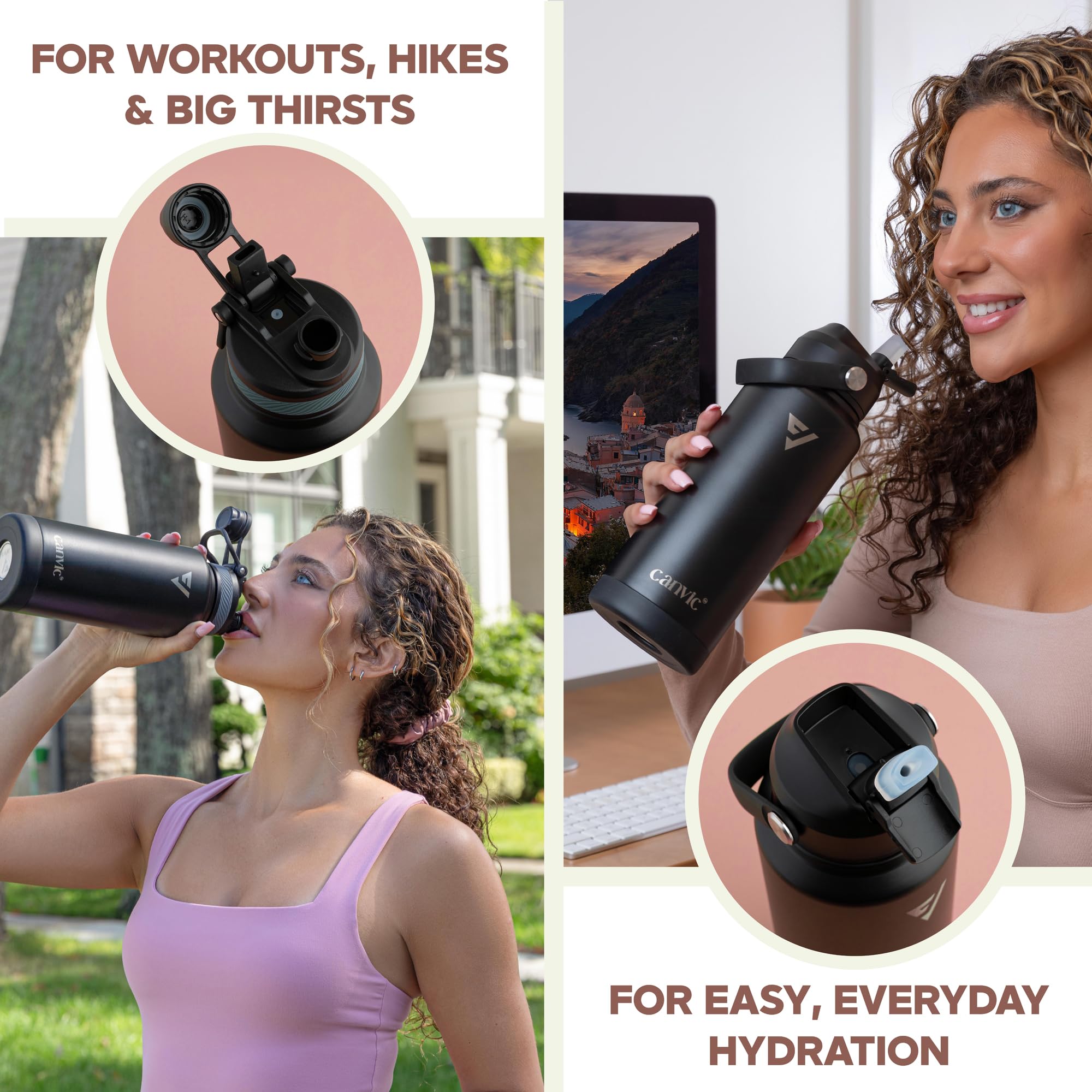 DualSip 32oz Vacuum Insulated Stainless Steel Water Bottle With 2 Lids – Leakproof, Keeps Drinks Cold 24hrs/Hot 12hrs