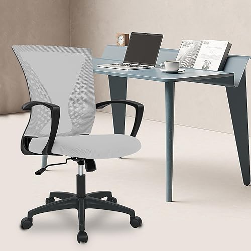 Miniatura 2 de PayLessHere Silla ergonómica de malla para juegos de oficina, sillas de escritorio ajustables con ruedas giratorias de 360 grados, reposabrazos