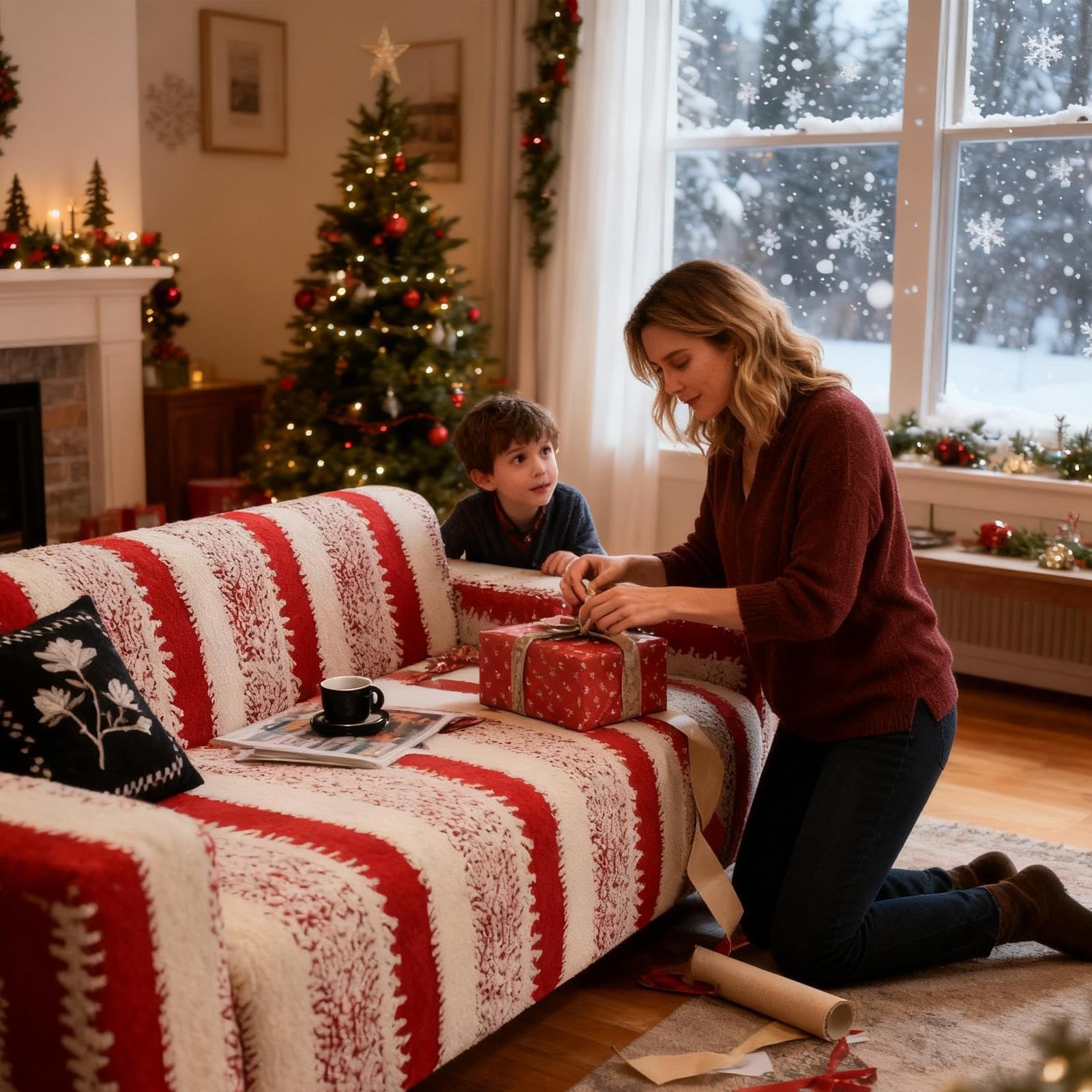 s Navideñas para Sofá Elástica Lavable Protectora para Sofá
