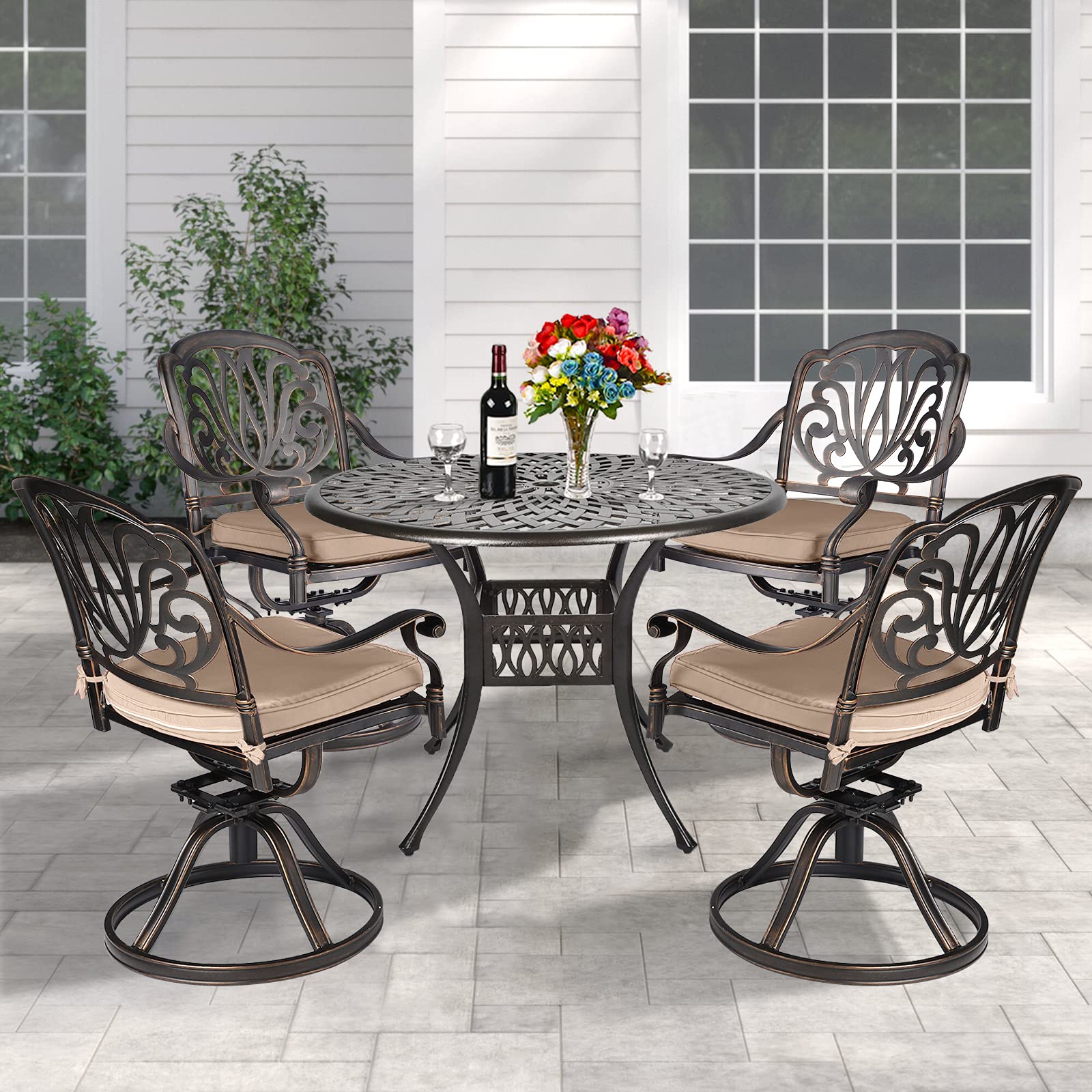TITIMO 5Piece Outdoor Patio Set, AllWeather Cast Aluminum Furniture