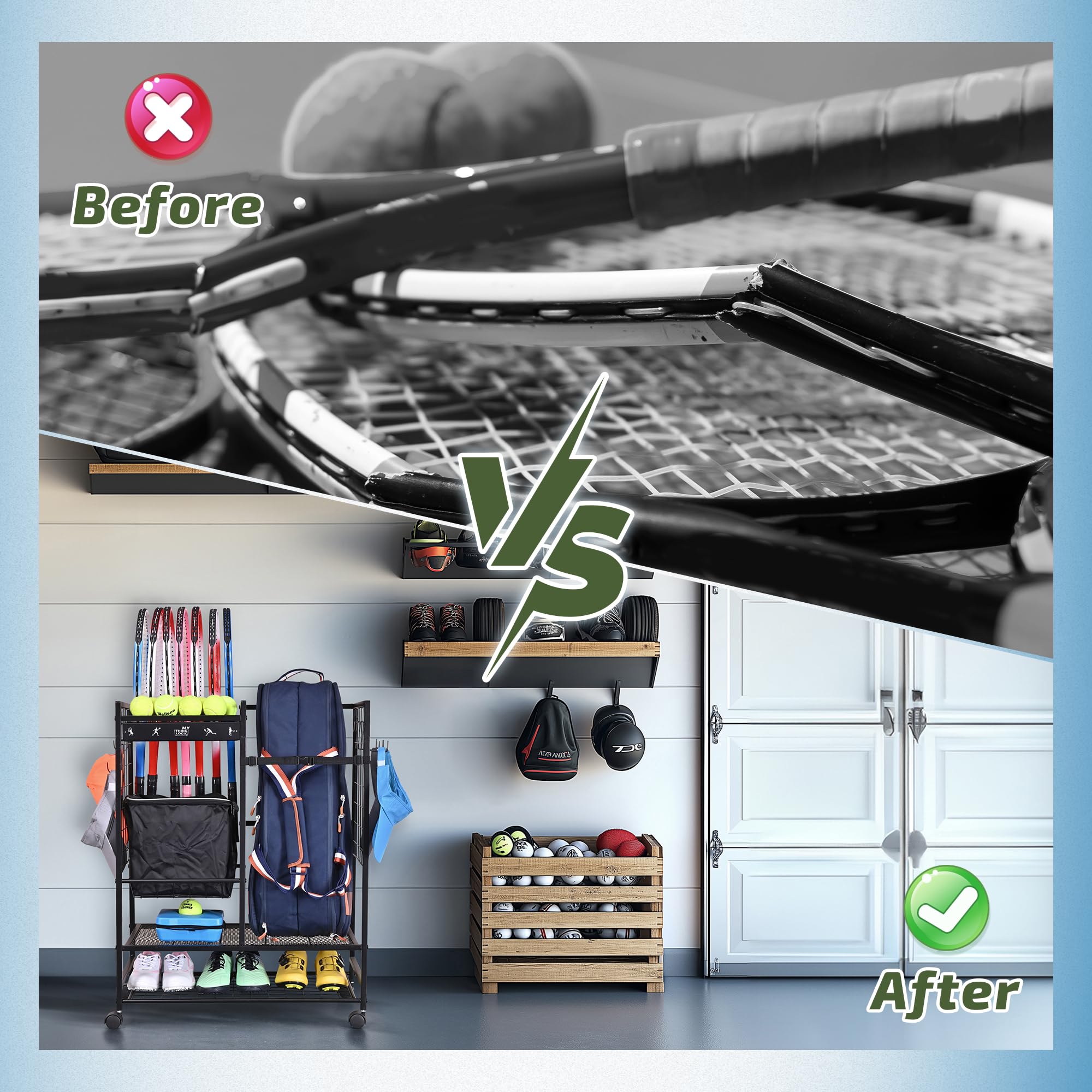 Mythinglogic Tennistaschen-Organizer Tennisschläger-Aufbewahrungsregal, Tennisausrüstungshalter für Taschen, Bälle, Schläger & Zubehör
