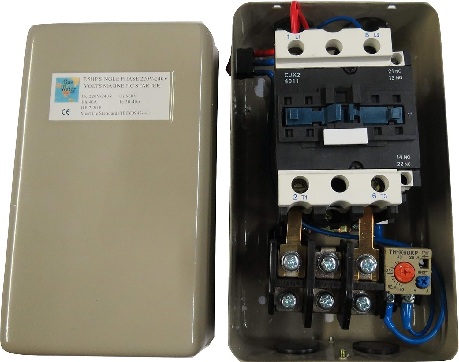 Magnetic Electric Motor Starter 7.5 HP Single Phase Control 220/240V 30-40A