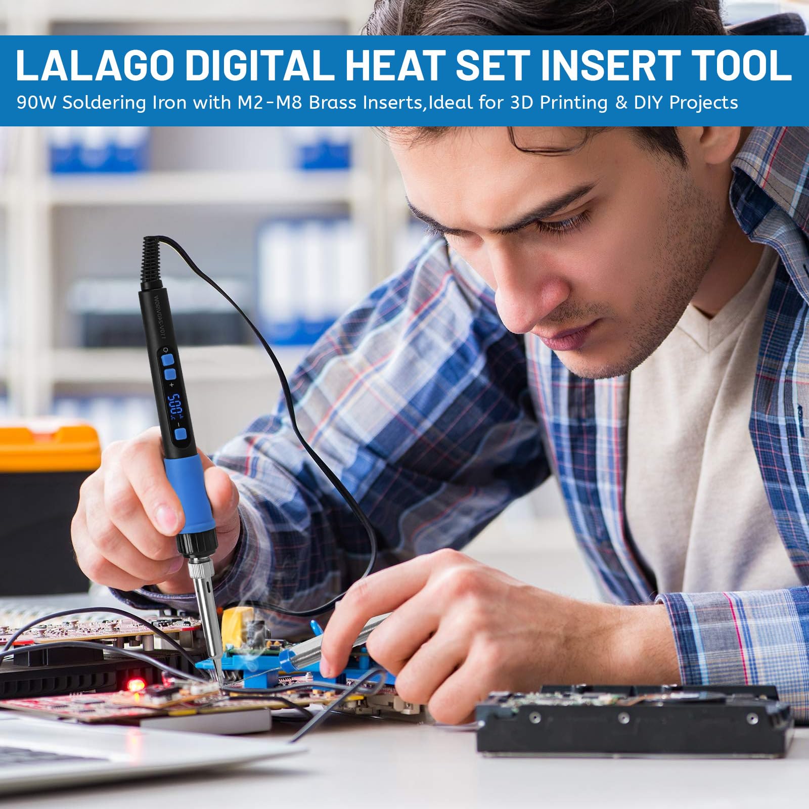 LALAGO 161 Piezas Insertos Roscados, Soldador Estaño con Temperatura Regulable por LED con 152 Piezas Puntas de Soldadura de Latón M2, M3, M4, M5, M6, M8 y 6 Piezas Ayuda para la Fusión