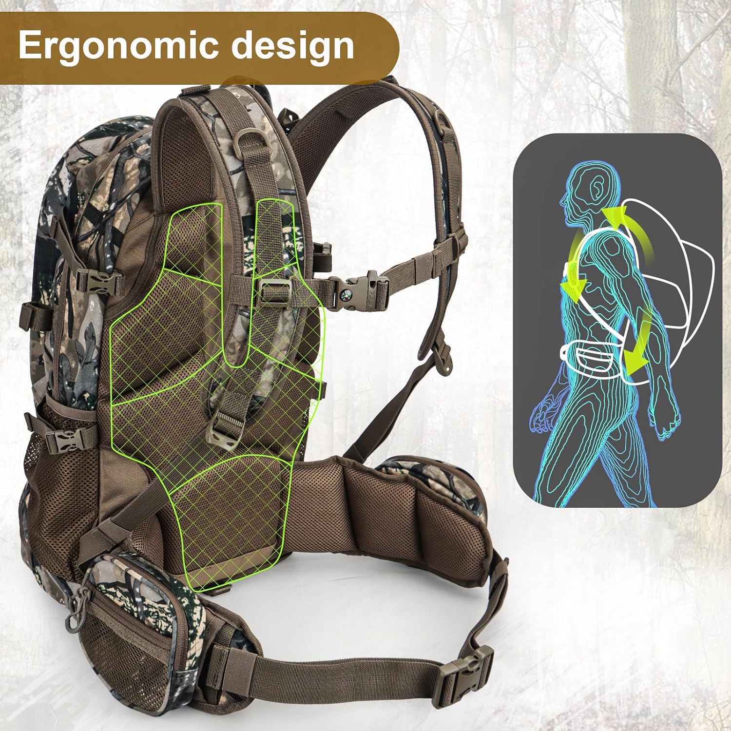 YVLEEN Hunting Backpack, Durable Camo Hunting Packs for Men, Large Capacity Hunting Day Pack for Rifle Bow Gun - Image 5