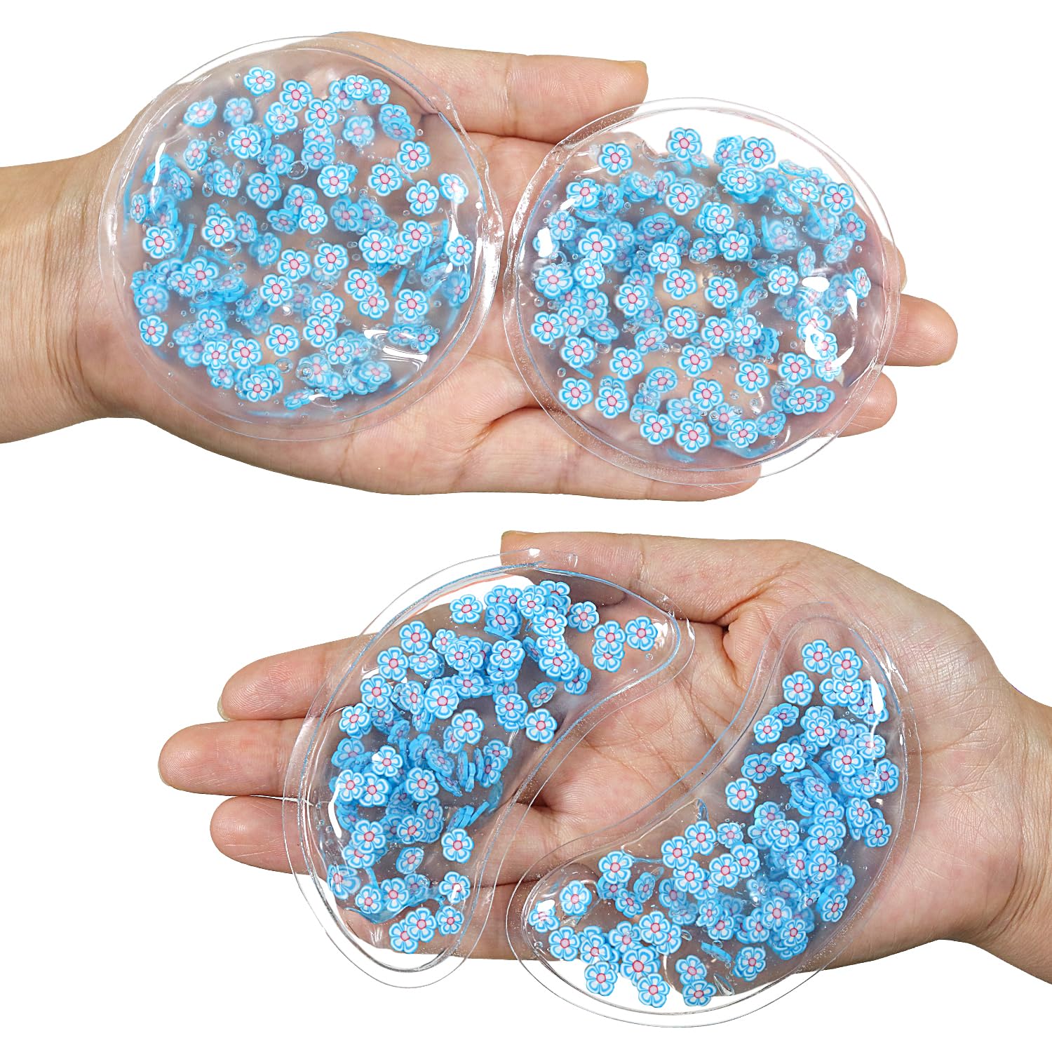 4PCS Gel Eye Ice Pack Set, Cold &amp; Hot Compress, Reusable Cooling Gel Pads for Strain Relief, Relaxation, SPA and Sleep (4 Blue Flowers-2)