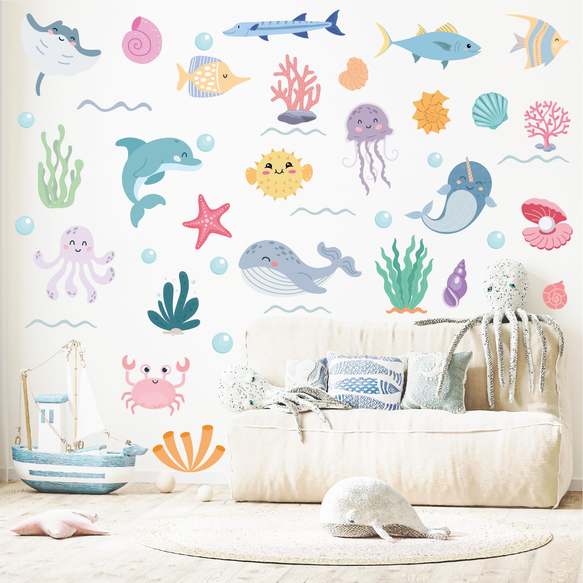 Itomufd Sea 5 Sheet Under The Wall Sticker Ocean Animal Wall Decal For Bedroom Living Room Classroom, Playroom Decor Removable Wall Stickers
