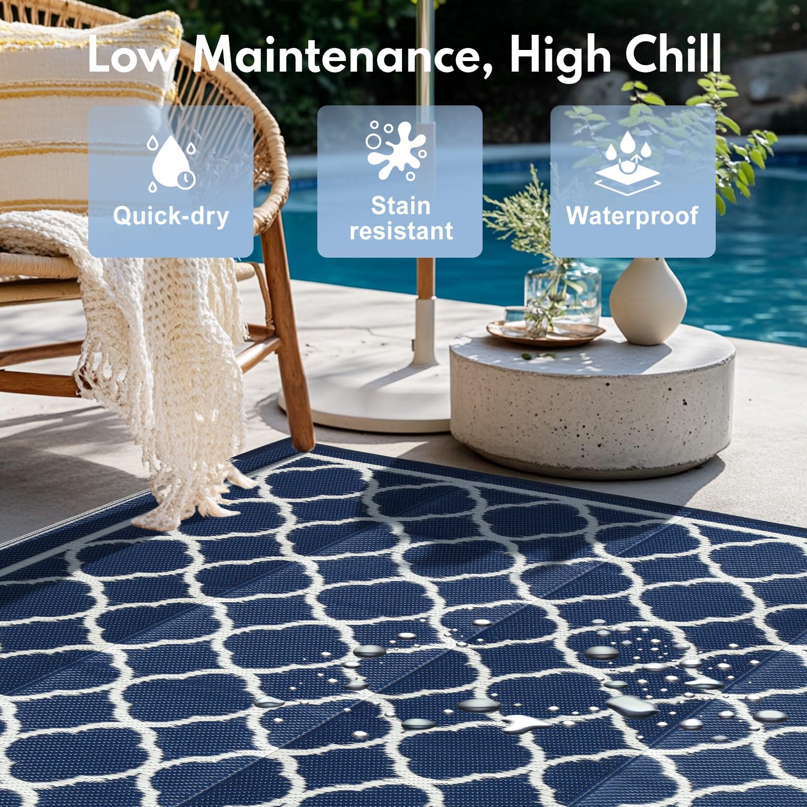 Tapis d'extérieur imperméable de 2,7 x 5,5 m – Tapis réversible en paille de plastique, facile à nettoyer, tapis portable pour patio, camping-car, terrasse, balcon, jardin, pique-nique, plage, trèfle
