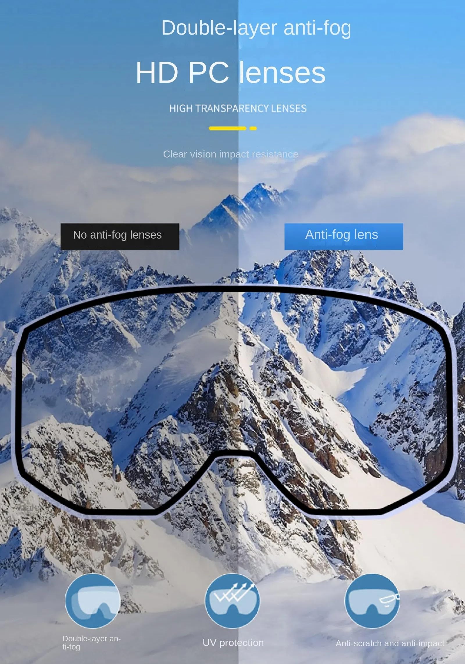 Lunettes de ski d'hiver en plein air, les hommes et les femmes peuvent porter des lunettes antibuée, coupe-vent et protection, peuvent porter des lunettes de ski pour la myopie, afin que les sports