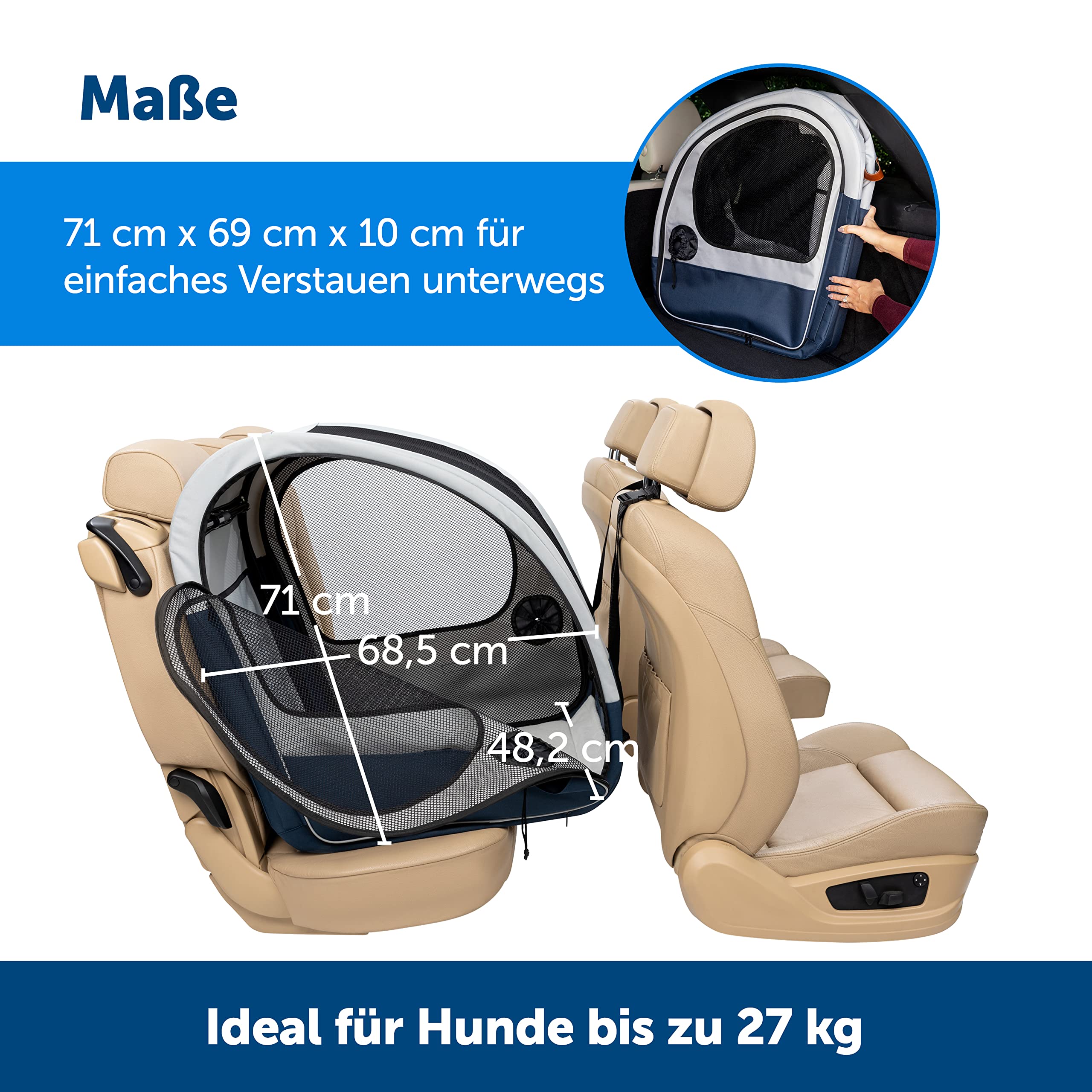 PetSafe Happy Ride Faltbare Transportbox - Sichere Reisebox mit robustem Aluminiumrahmen, Netzfenstern, praktischen Staufächern und sicherem Zugang zum Sicherheitsgurt -Haustierbox für Autofahrten