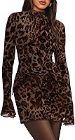 OFEEFAN Women's Long Sleeve Mock Neck Bodycon Mini Dress - Fall Party Club Casual Slim Fit Black White