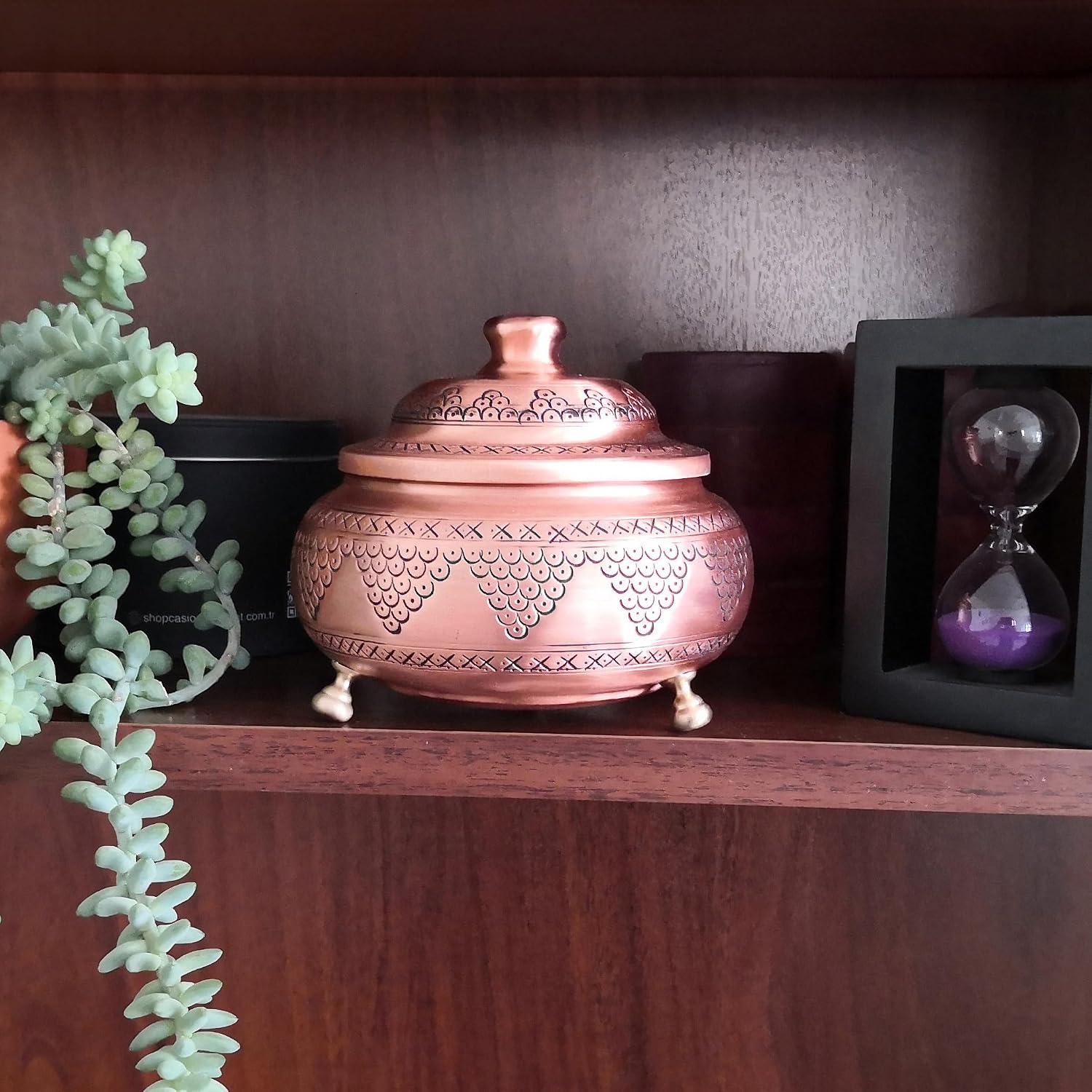 Copper Sugar Bowl with Lid - 17 oz, Handcrafted TurkishDesign | Multipurpose Seasoning & Spice Jar, Coffee Canister | Ideal Kitchen Decor & Housewarming Gift (Coppe Color-Punched Grapes)