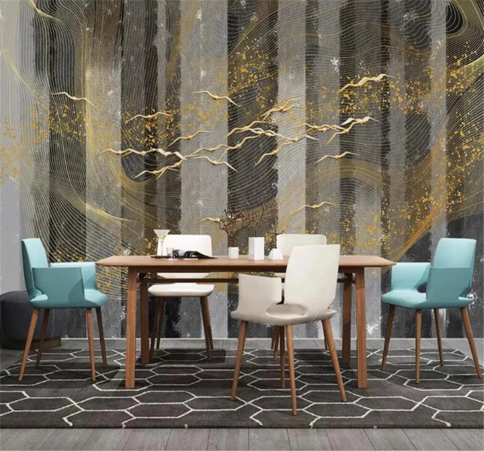 Tzxztt Vintage Abstract Geometric Birds in Flight Minimalist Modern 3D Wallpaper Premium Textured Silk Neutral Tones Material Ideal for Living Room Bedroom-150cm×105cm