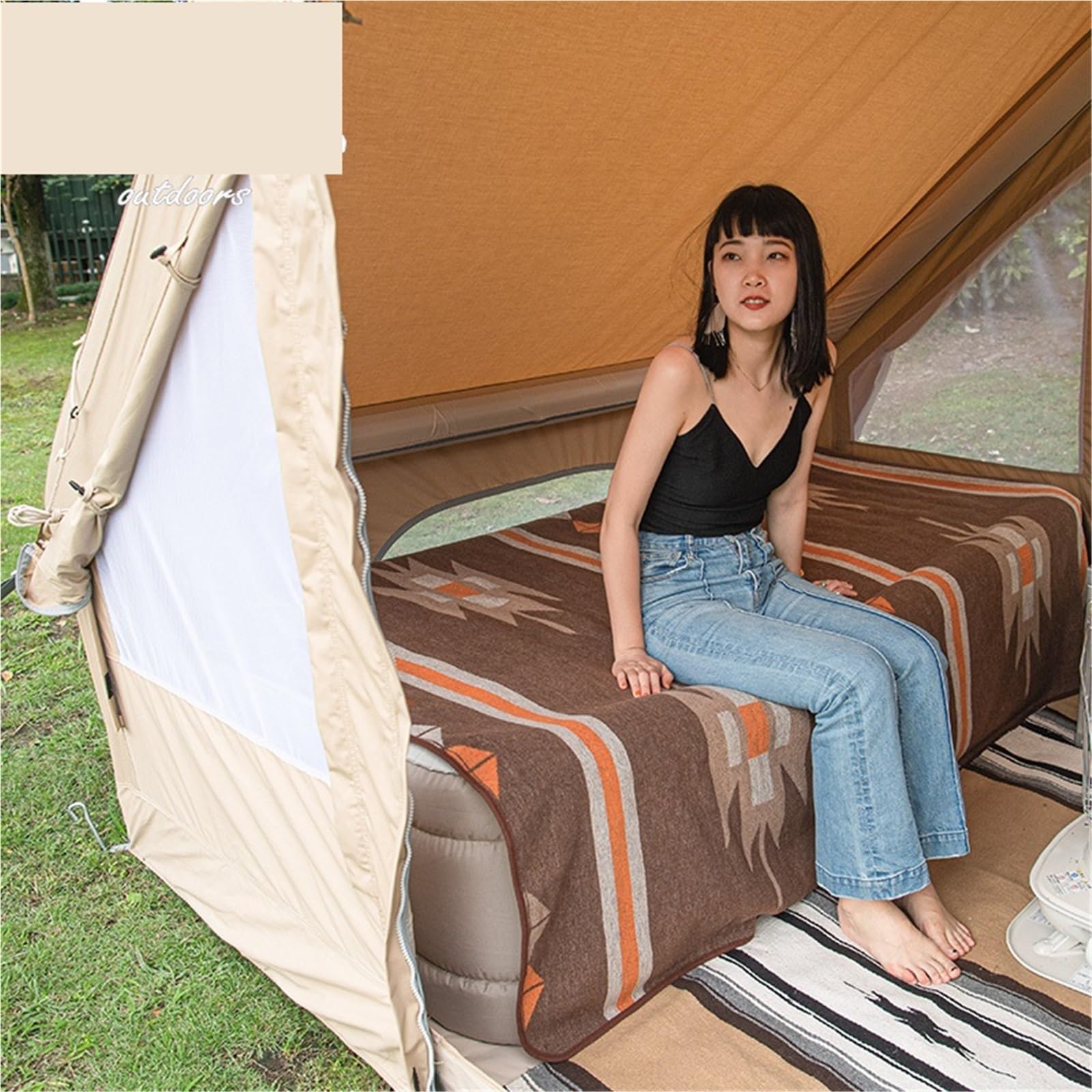 Coperta for Tappetino da Campeggio, Portatile, Multifunzione, Addensato, Caldo Tappeto, Ampio e Morbido Tappetino da Picnic for Esterni per Campeggio(Khaki)
