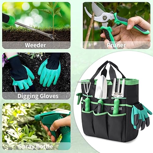 Miniatura 3 de Juego de herramientas de jardín con bolsa y guantes, juego de herramientas de jardinería de acero inoxidable resistente, ideal para mujeres y