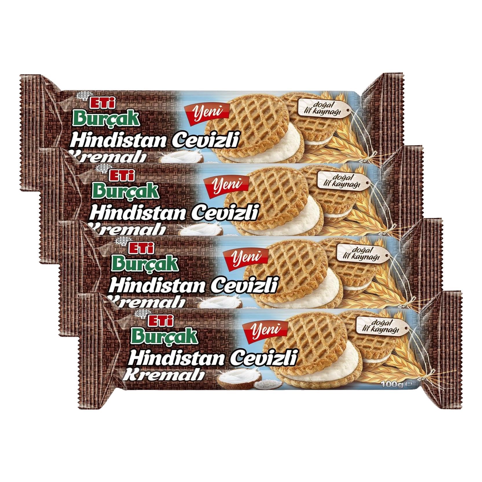 Eti Burçak Hindistan Cevizi Kremalı Bisküvi 100 g Tekli Paket (4 paketi)