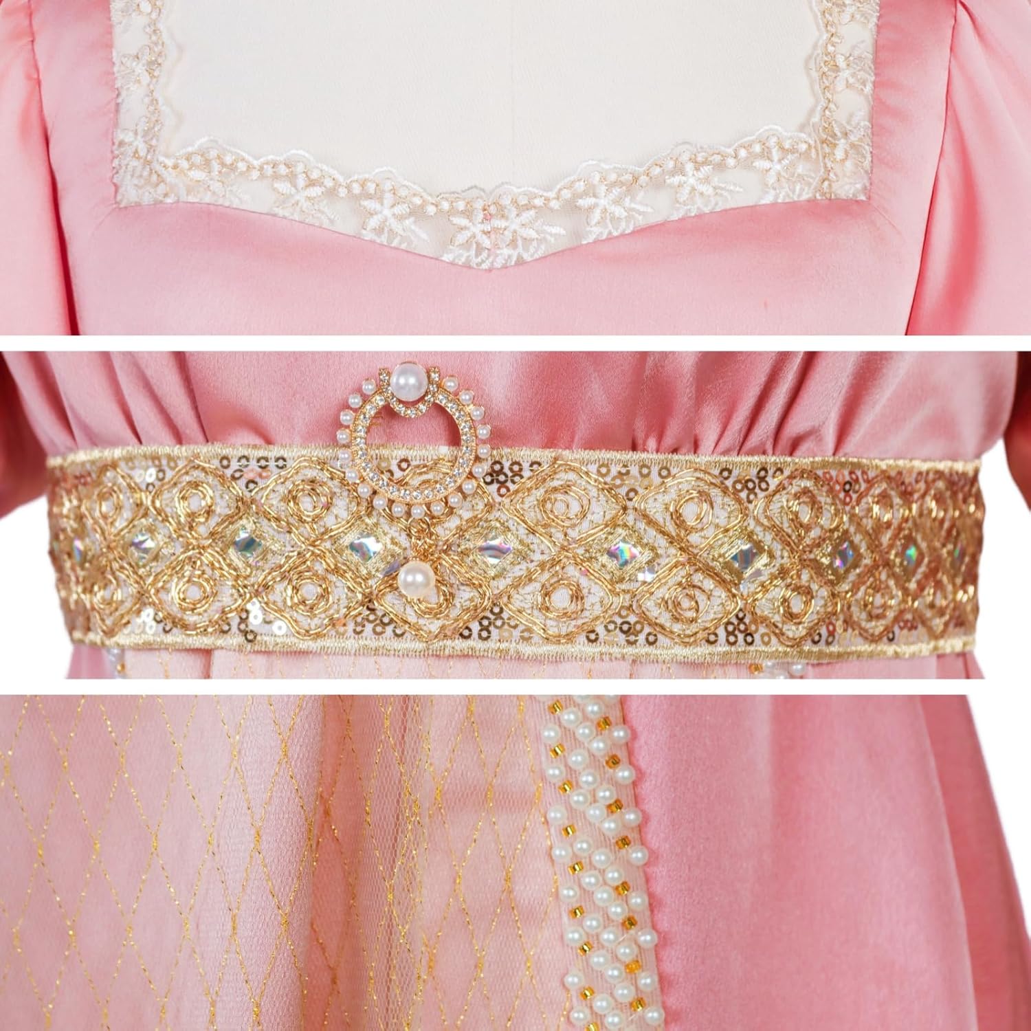 Regency Dresses for Women Pearls Lace Empire Waist Dress - Image 6