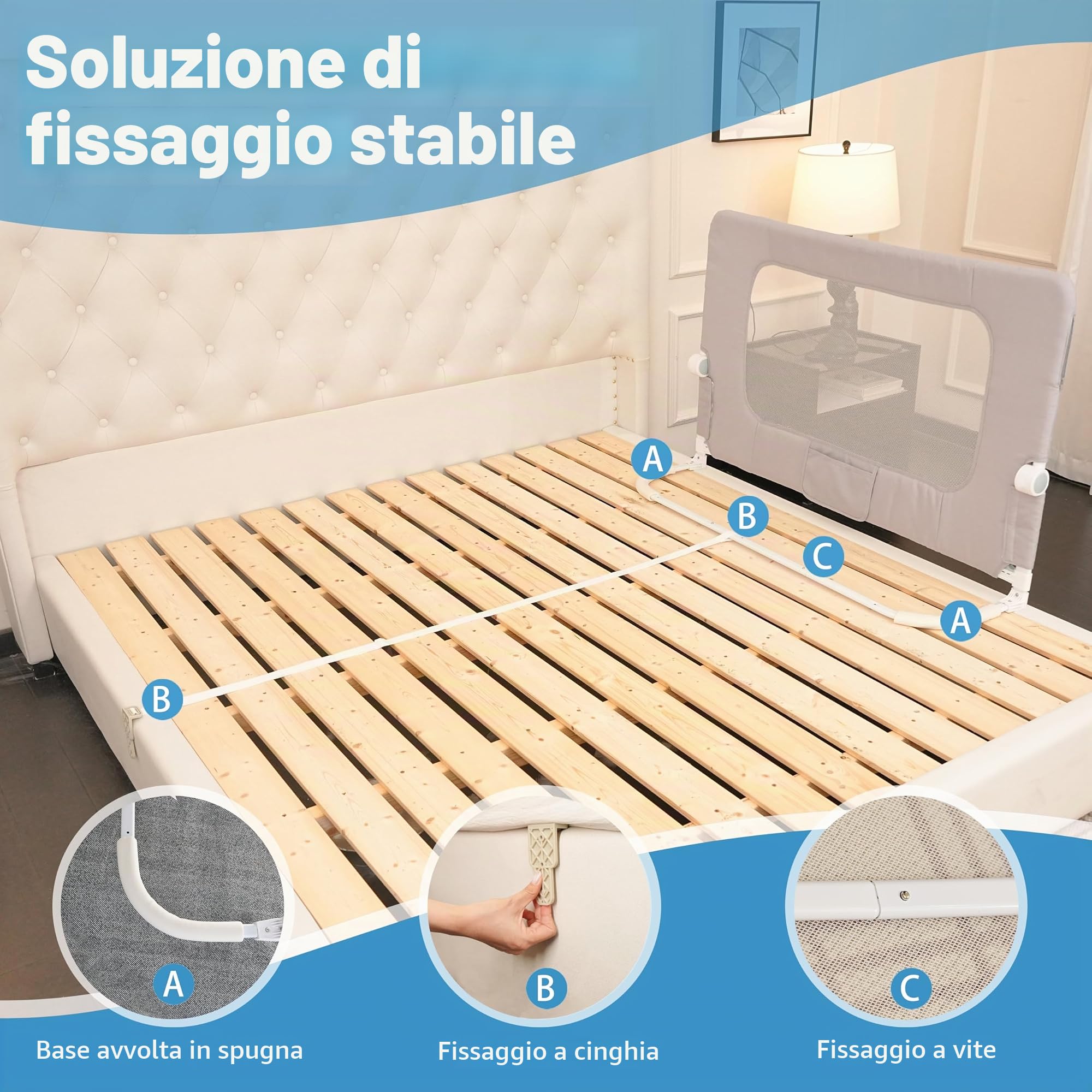 Sponda per letto per bambini, pieghevole, 32in / 85 cm di altezza, regolabile, protezione di sicurezza per bambini, universale, per letti doppi/matrimoniali/king/queen size.
