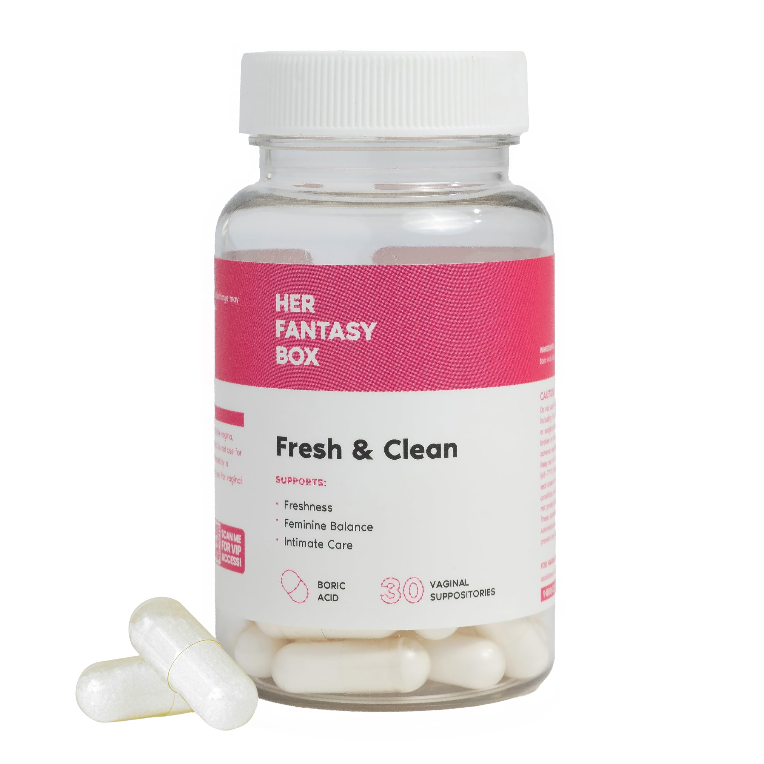 Her Fantasy Box | Fresh & Clean – Boric Acid for pH Balance, Odor Control & Comfort – 30 Count