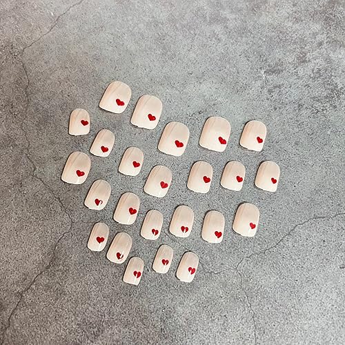 Miniatura 2 de Uñas postizas cuadradas cortas con diseño de corazón a presión, uñas postizas con degradado rosa con diseños para el día de San Valentín, uñas