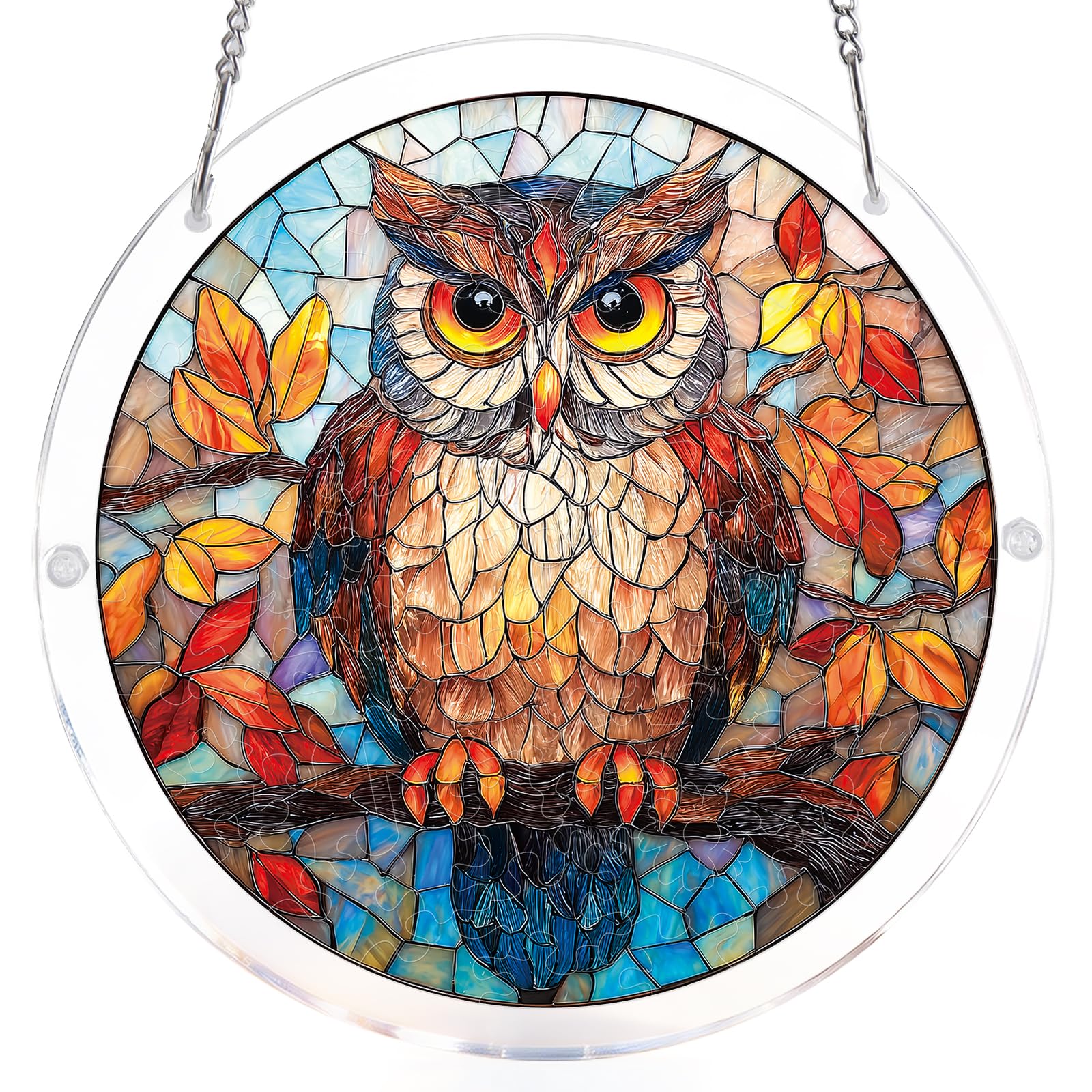 Blumuze Acrylic Puzzle for Adult Window Hanging,Acrylic Suncatcher Wall Hanging,Sun Catcher Stained Glass Acrylic Puzzle Decoration Birthday Gift for Women Men (Autumn Owl, 7.4 in) — image 1