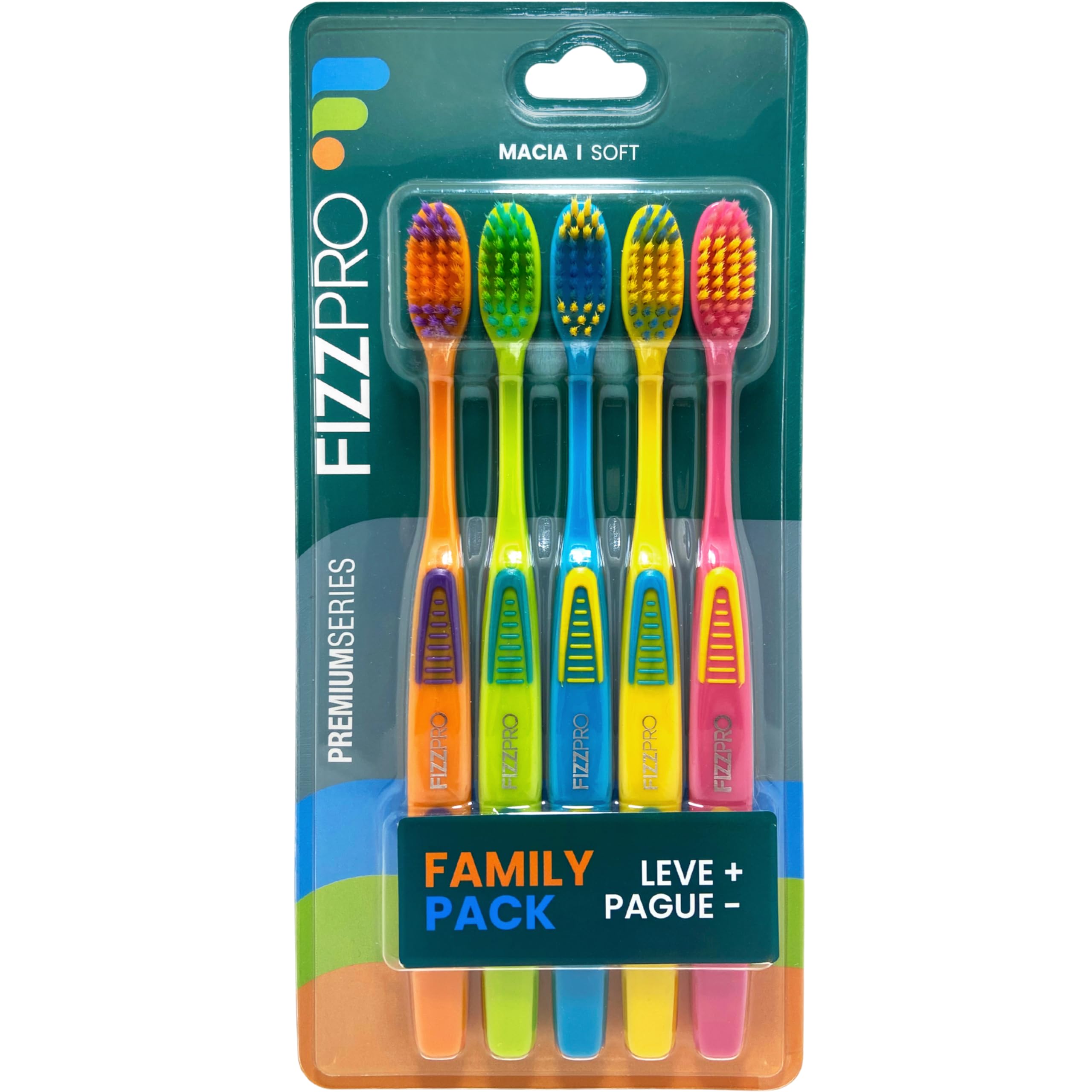 FizzPro, Pack com 5 escovas dentais, PremiumSeries, cerdas macias