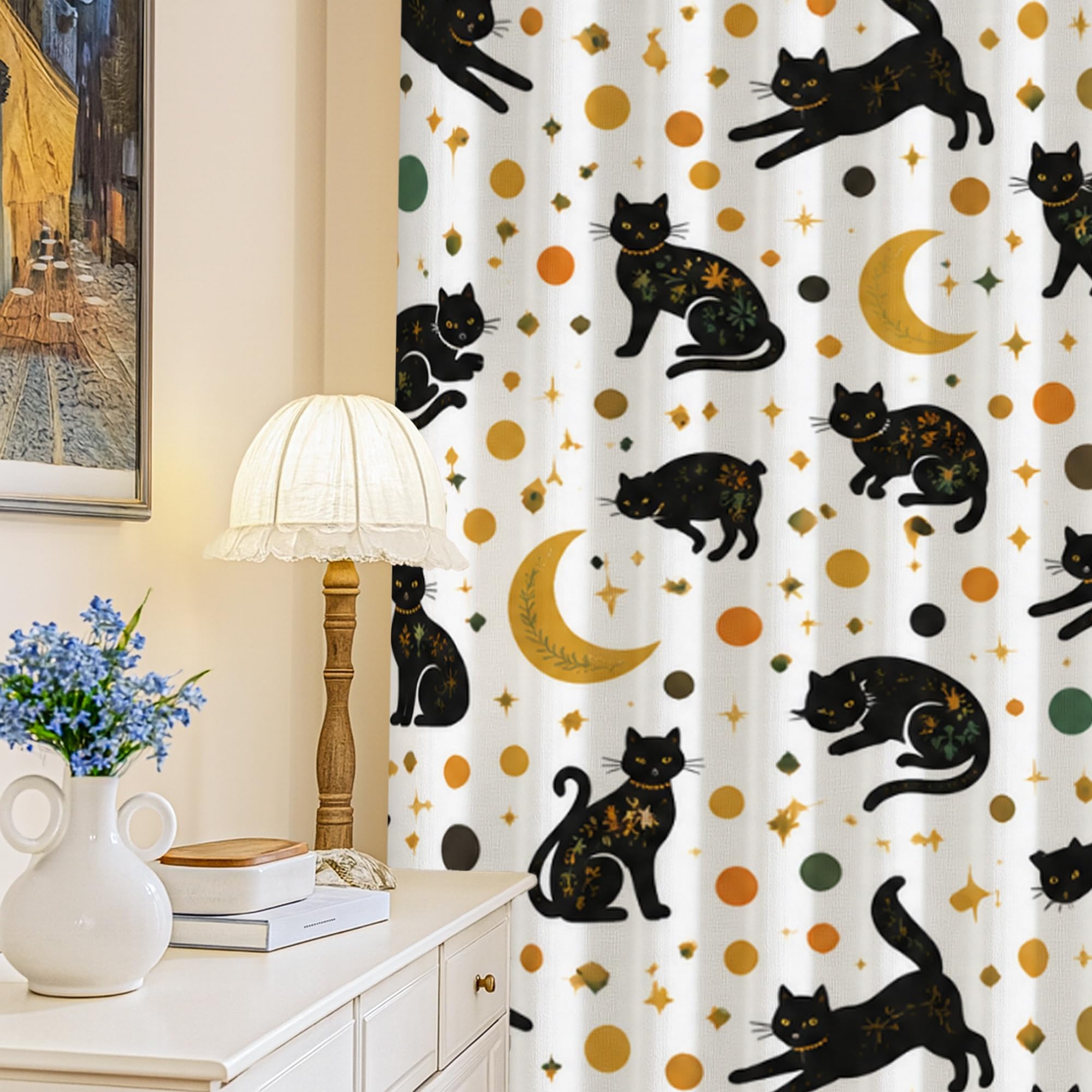 Rideaux occultants Halloween noir tissu sans plis déco maison 132x213