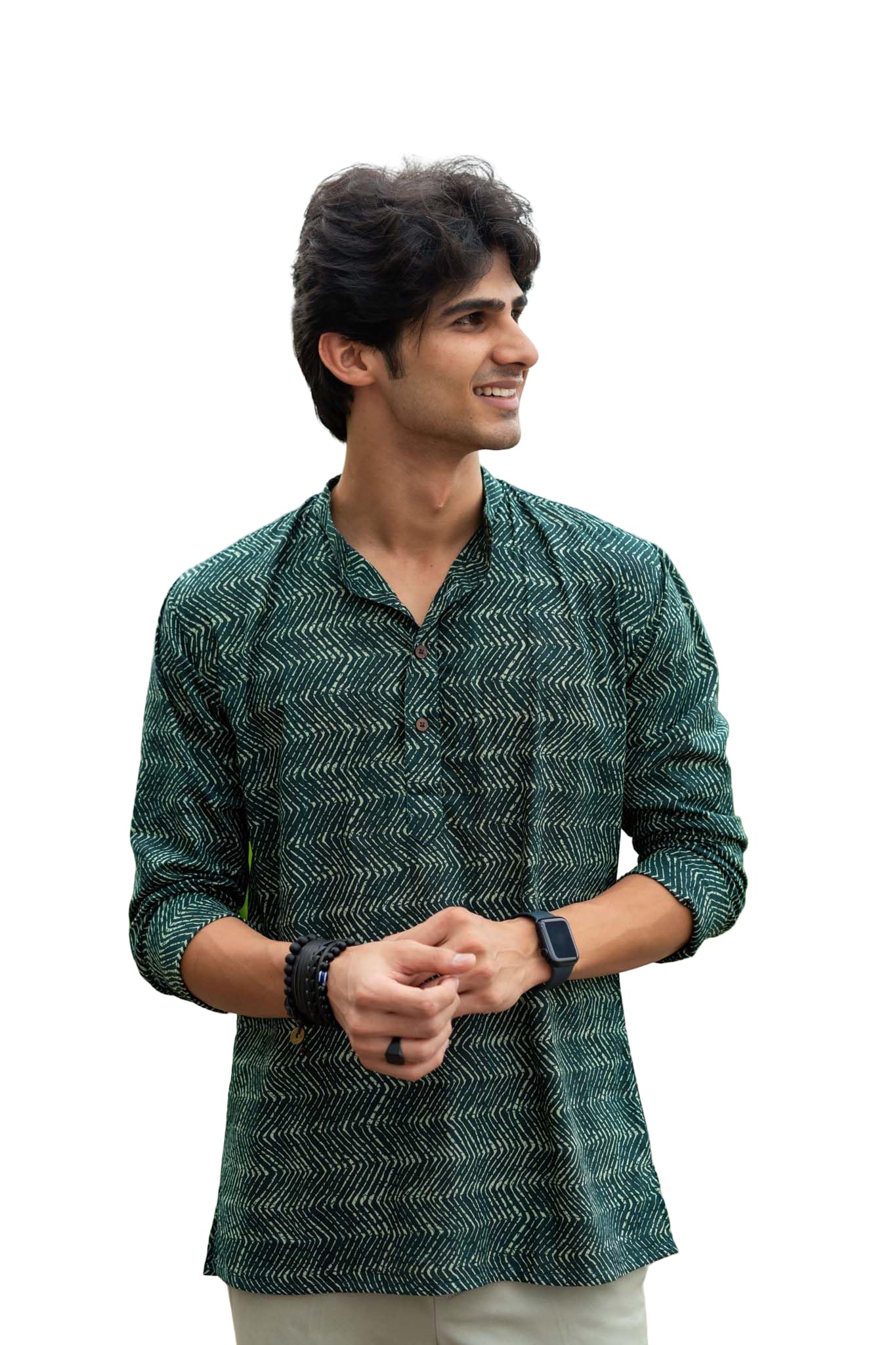 Men's Geometric Print Short Kurta, Mandarin Collar, Full Sleeves, Casual Ethnic Wear for Daily Use-image-42