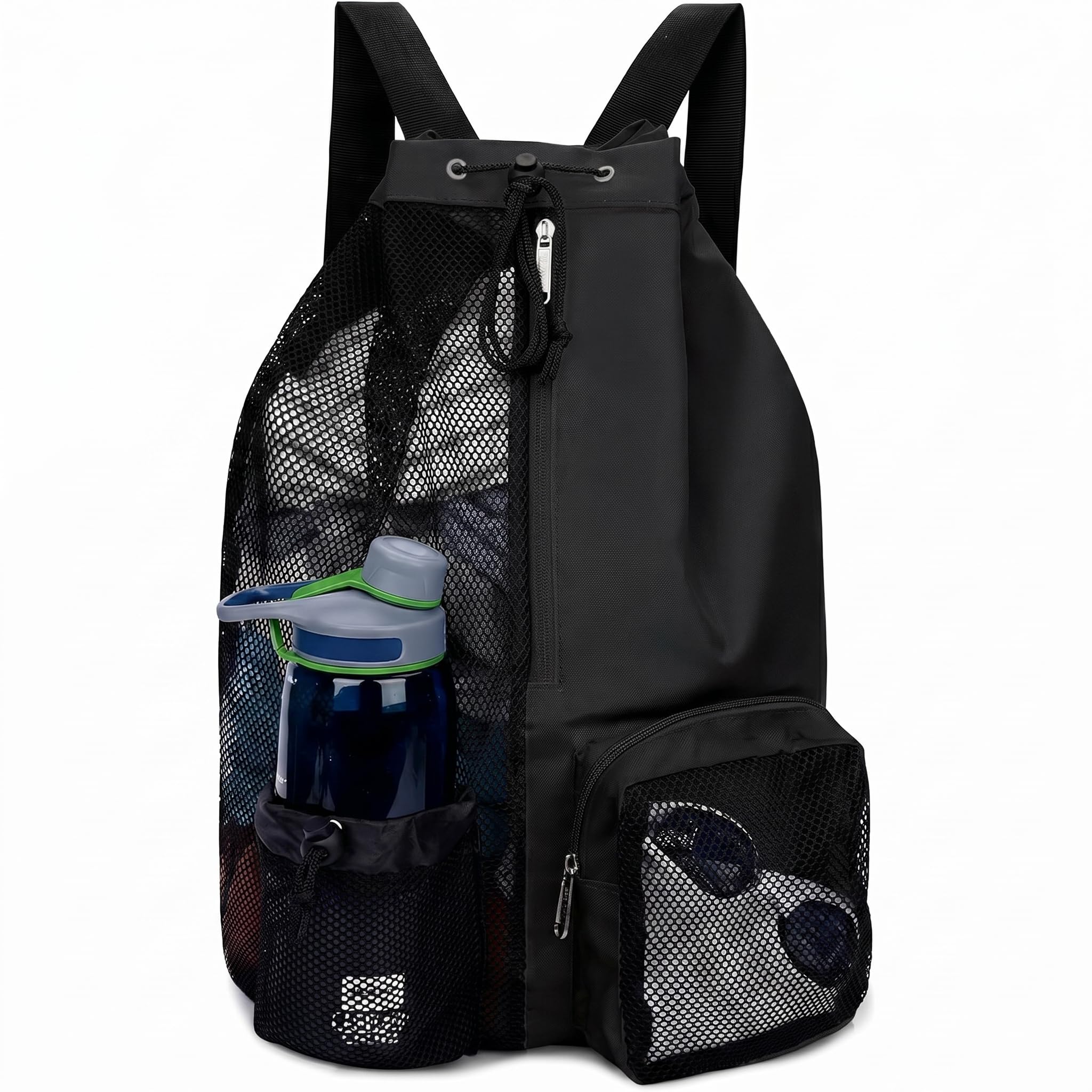 questsole Mesh Drawstring Backpack for Gym, Yoga, Swimming and Travel, Breathable with Waterproof Pockets, Foldable, Black-picture-26