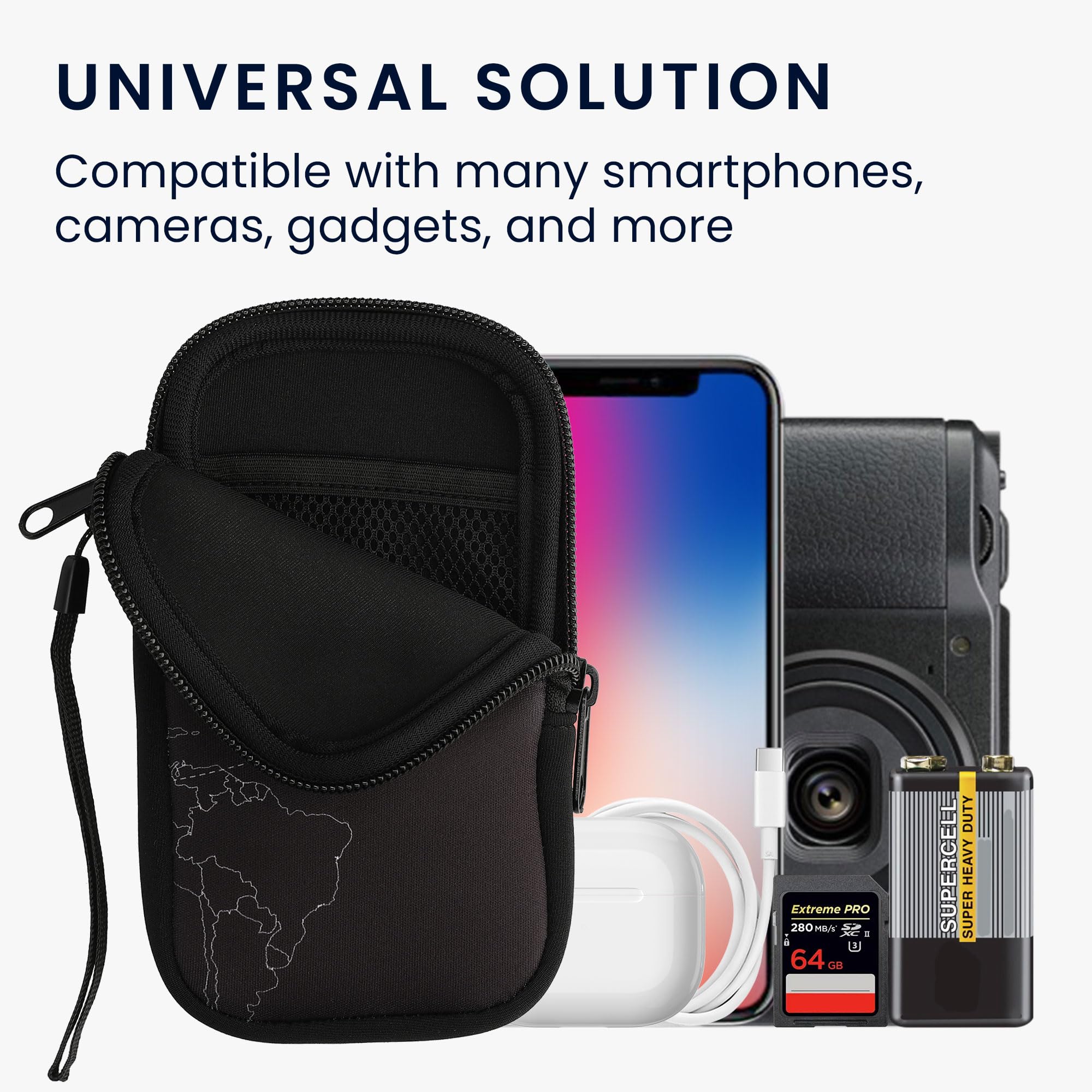 Custodia Neoprene Per Smartphone - Astuccio Con Zip, Protezione Antiurto, Bianco/Nero - Foto 8